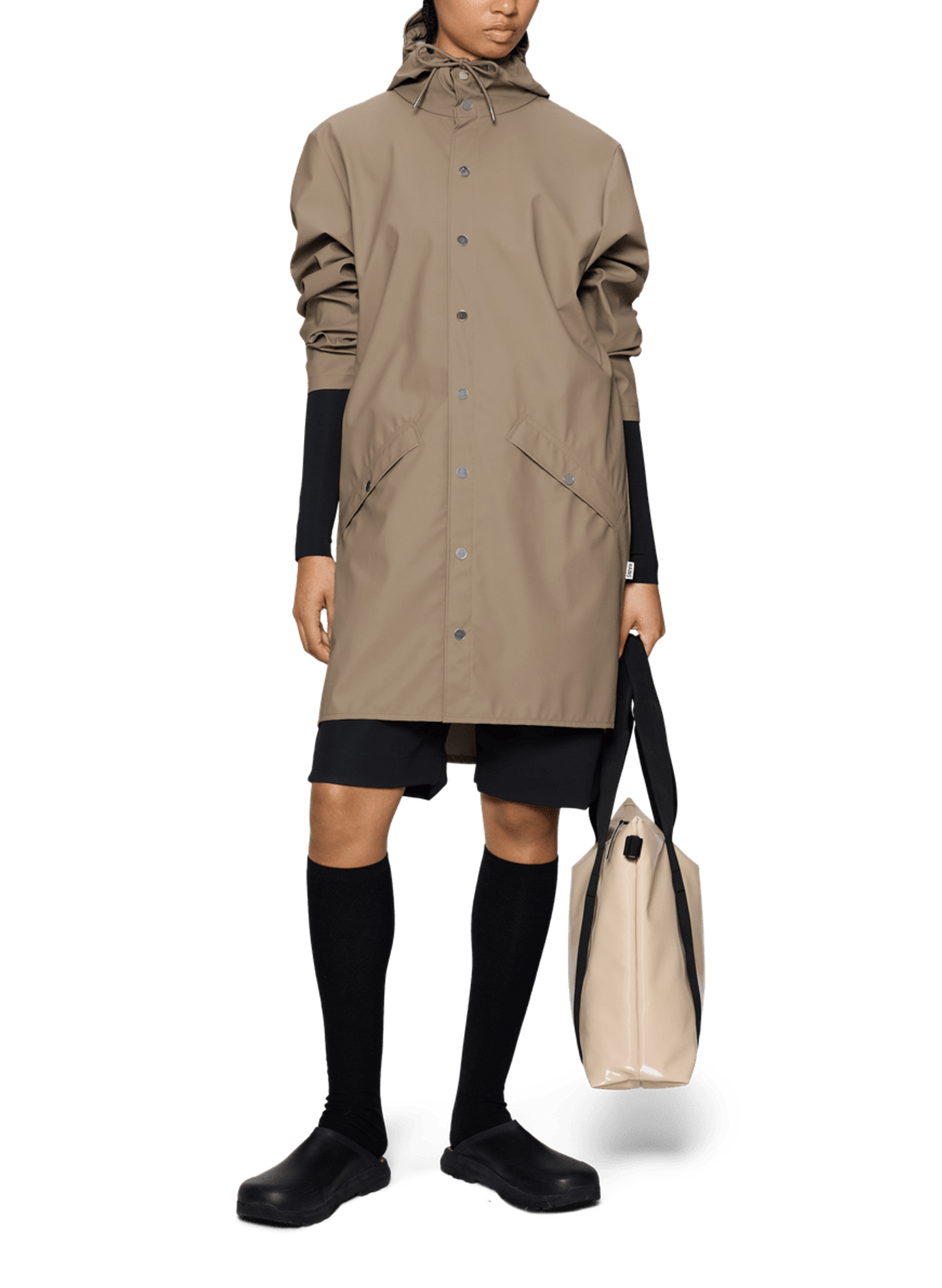 Impermeable largo con capucha RAINS Beige