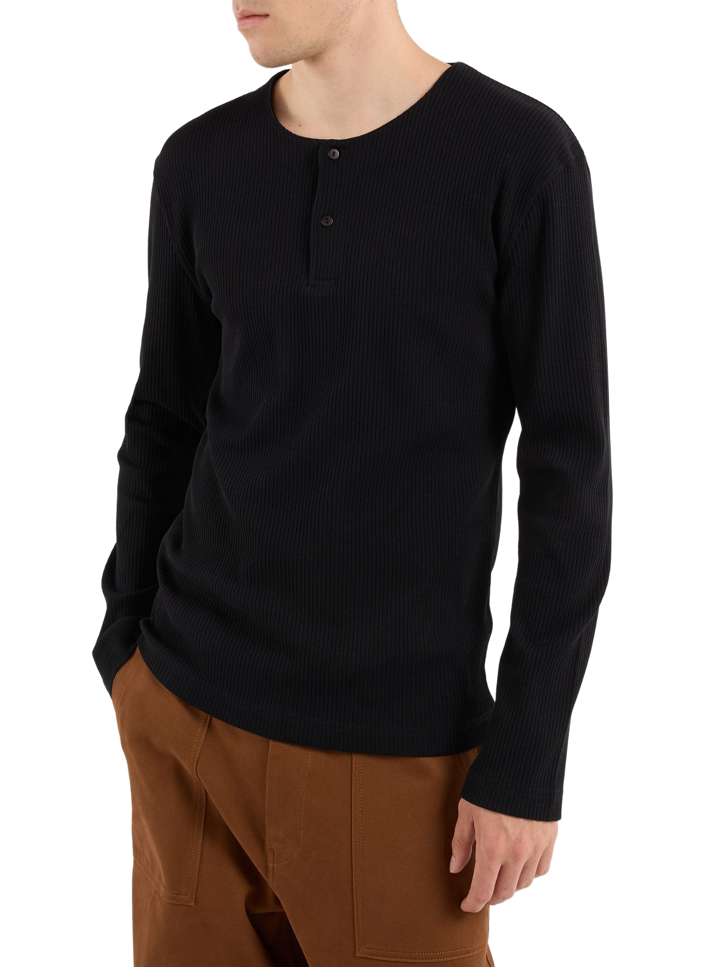 Geripptes Henley-T-Shirt aus Baumwolle SAISON 1865 Schwarz
