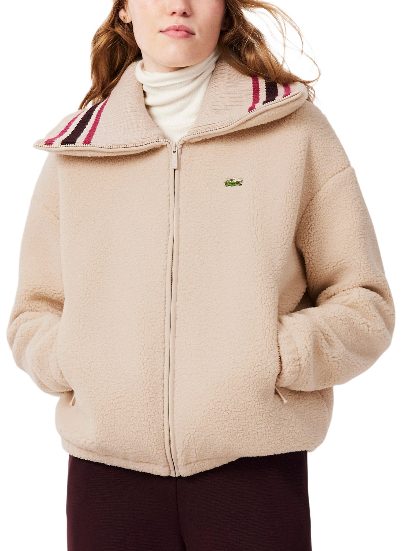 Oversized sherpa zip-up jacket LACOSTE Beige