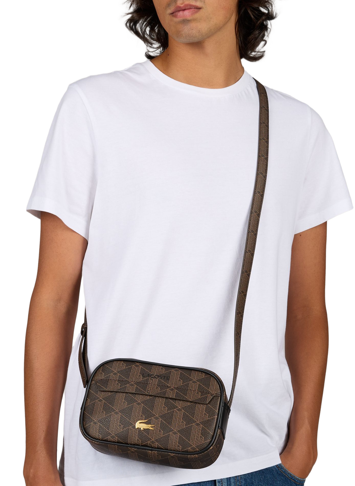 Monogrammed reporter shoulder bag LACOSTE Brown