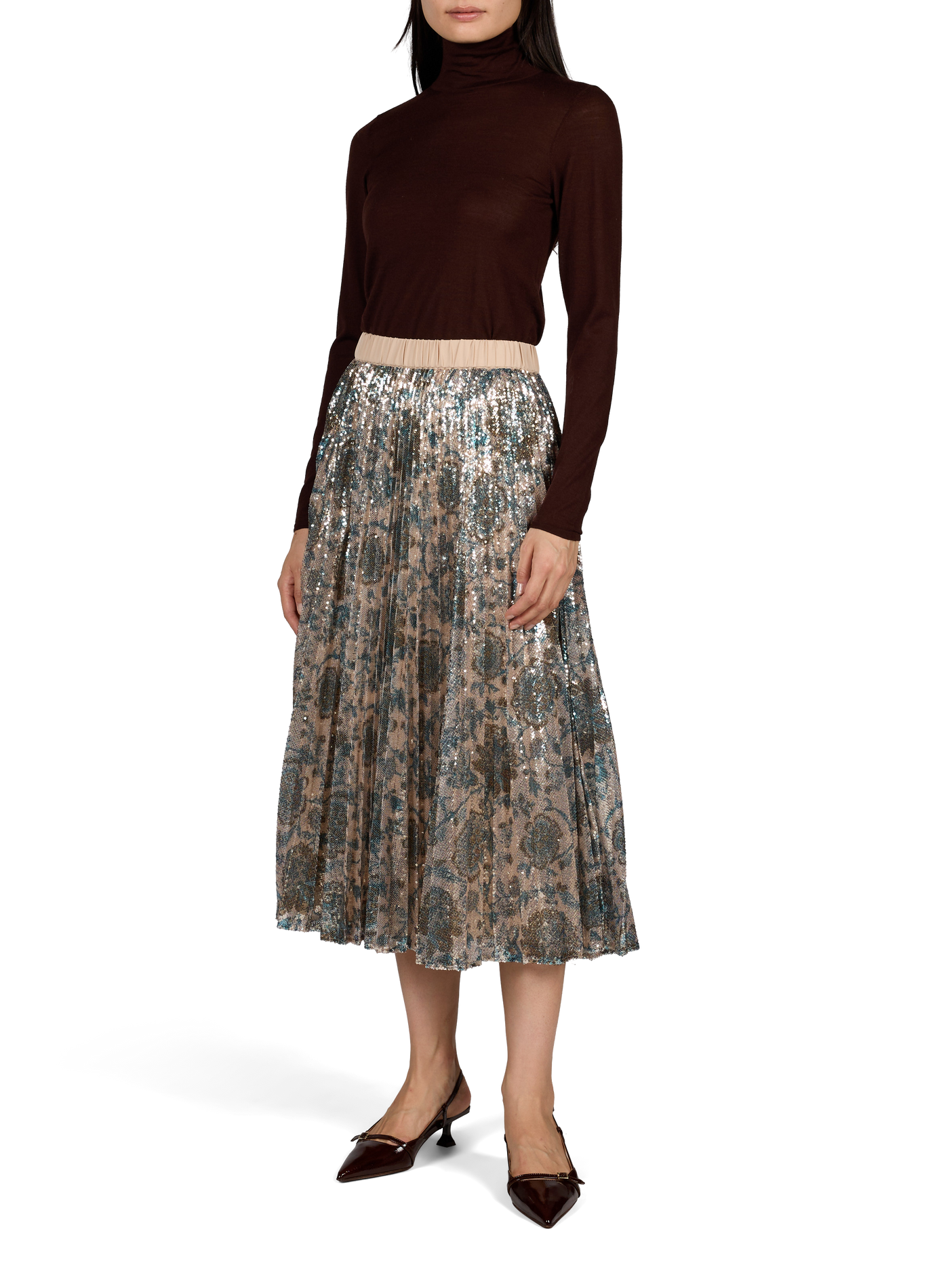 Geplooide midi-rok met pailletten PETITE MENDIGOTE Beige