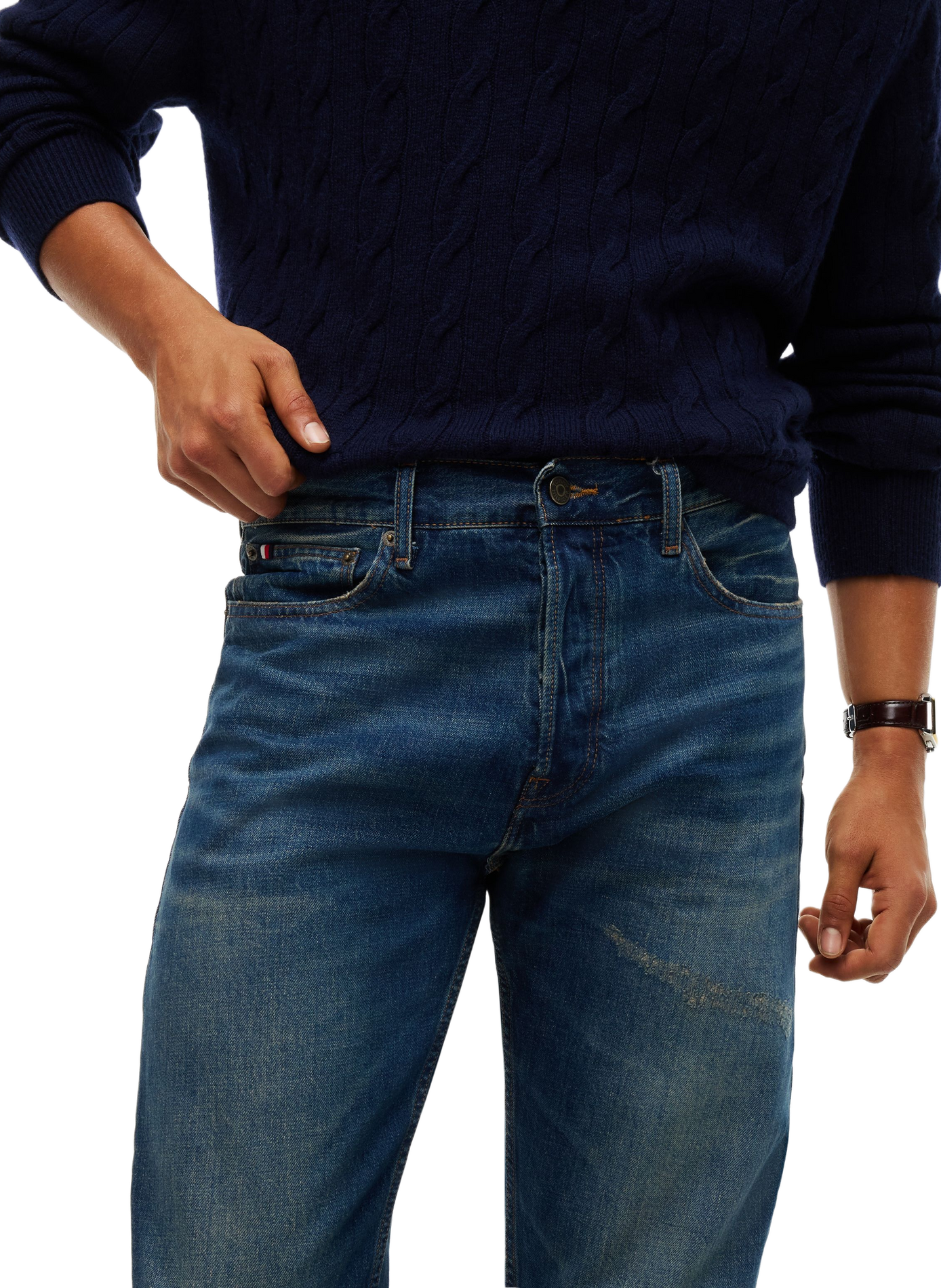 Einfarbige Straight-Fit-Jeans mit mittelhohem Bund TOMMY HILFIGER Blau