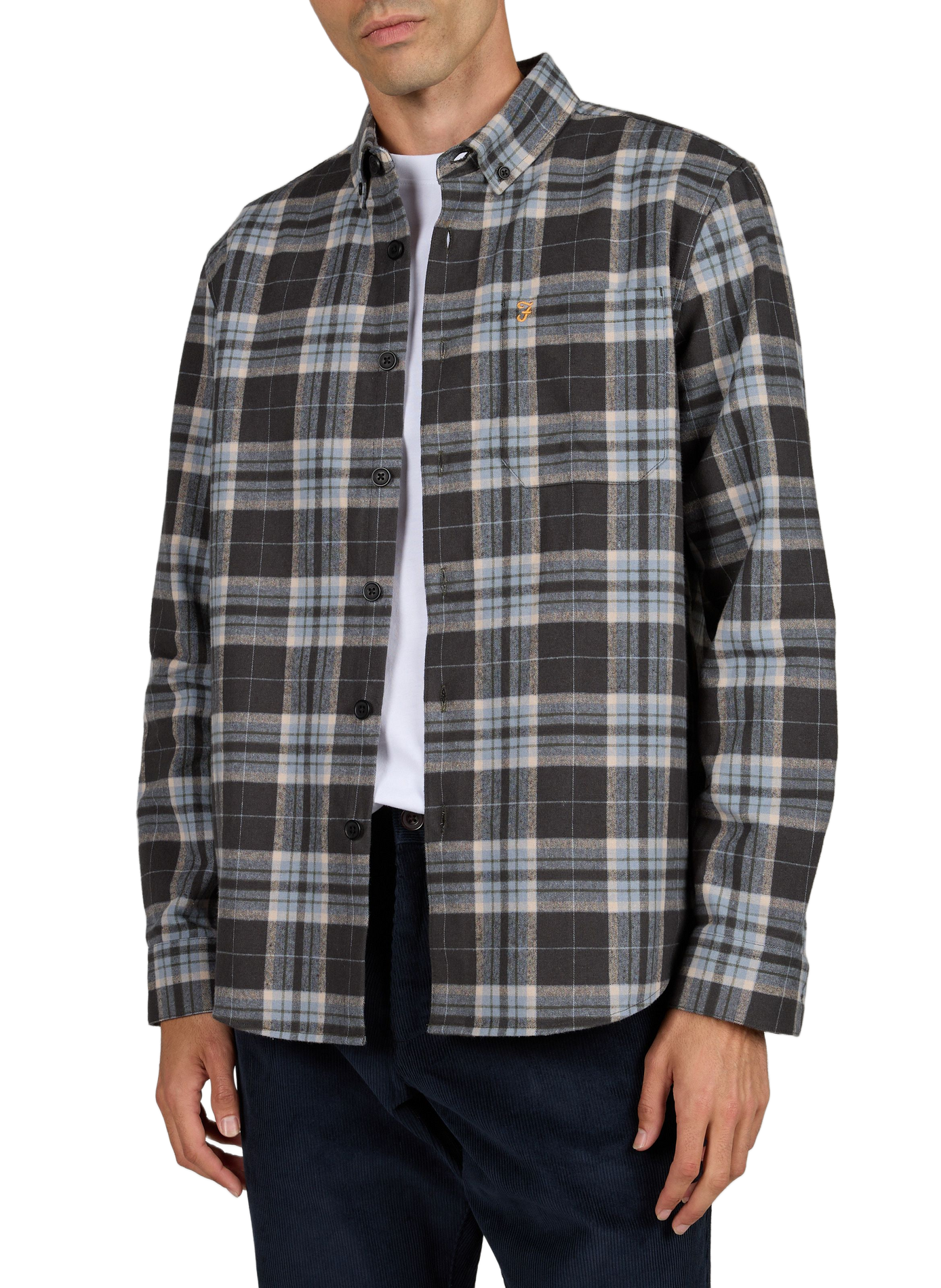 Straight-fit checked cotton shirt with embroidered logo FARAH Blue