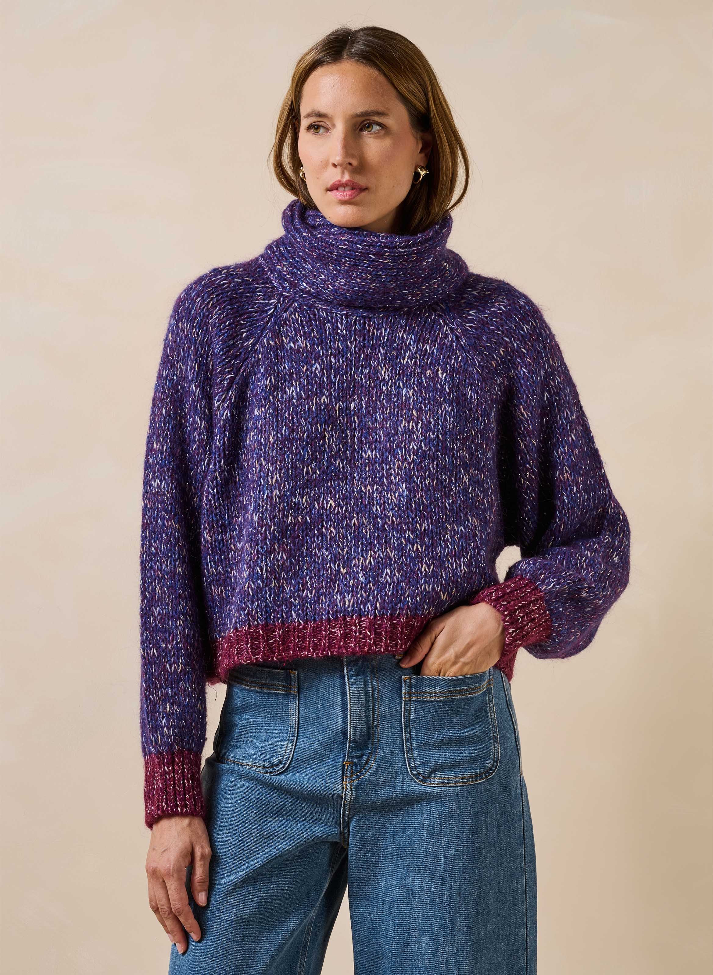Oversized gebreide trui met opstaande kraag LA FEE MARABOUTEE Paars