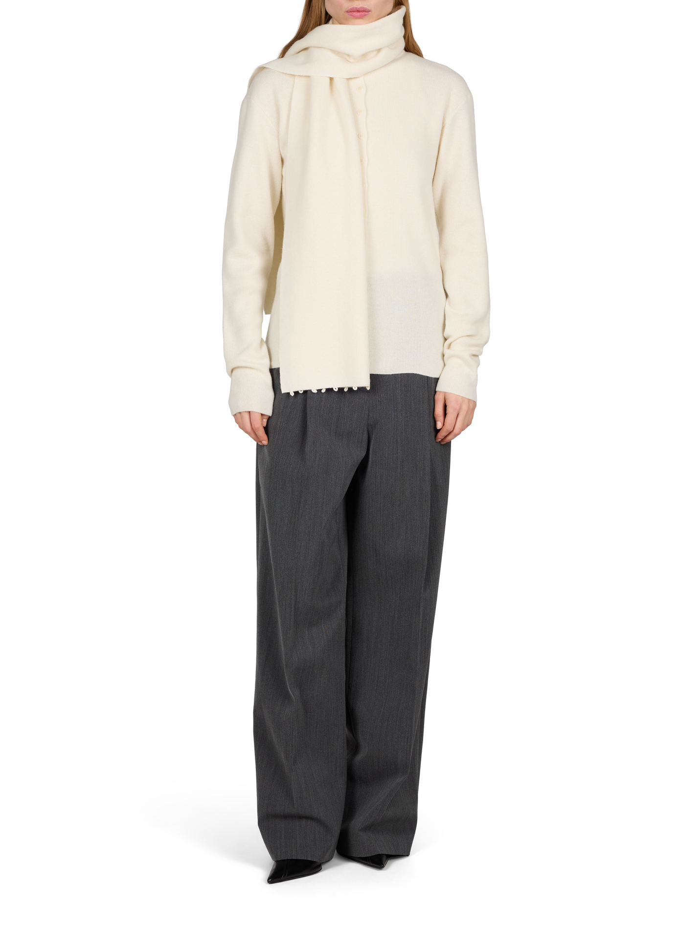 Straight-fit cardigan with scarf in a wool blend LE 17 SEPTEMBRE White