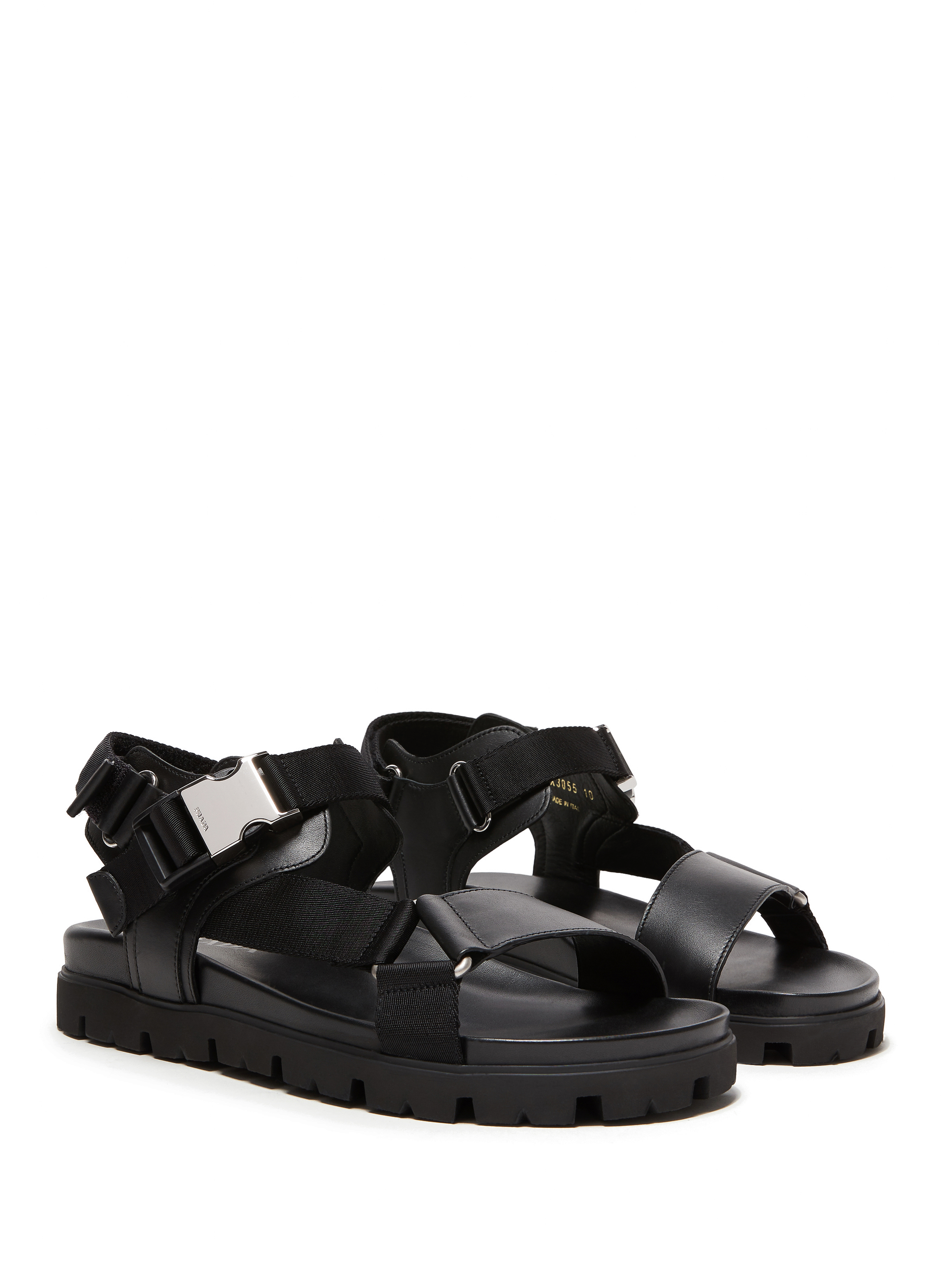 Calfskin leather sandals PRADA Black