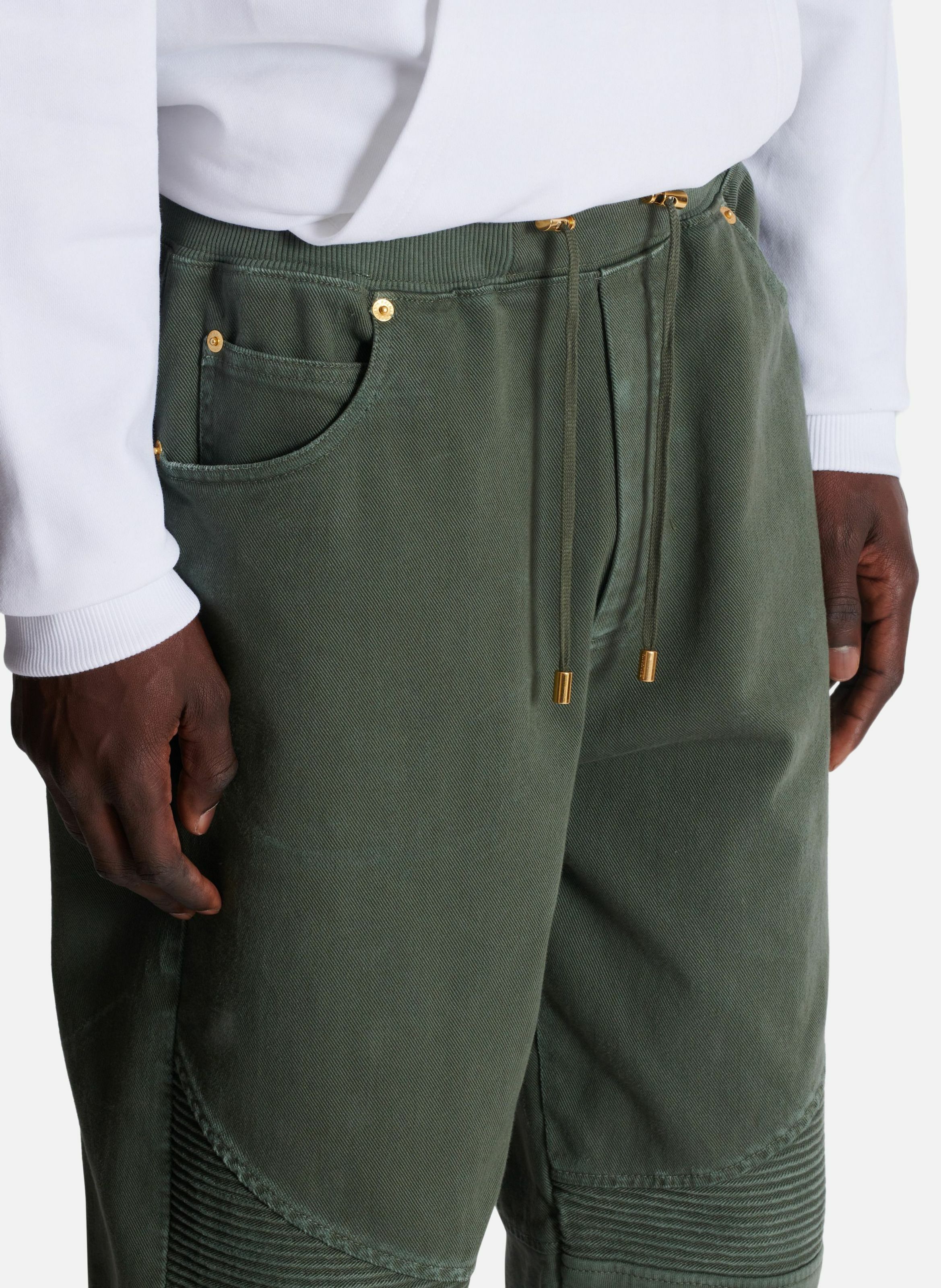 Jean loose en denim et jersey BALMAIN Vert