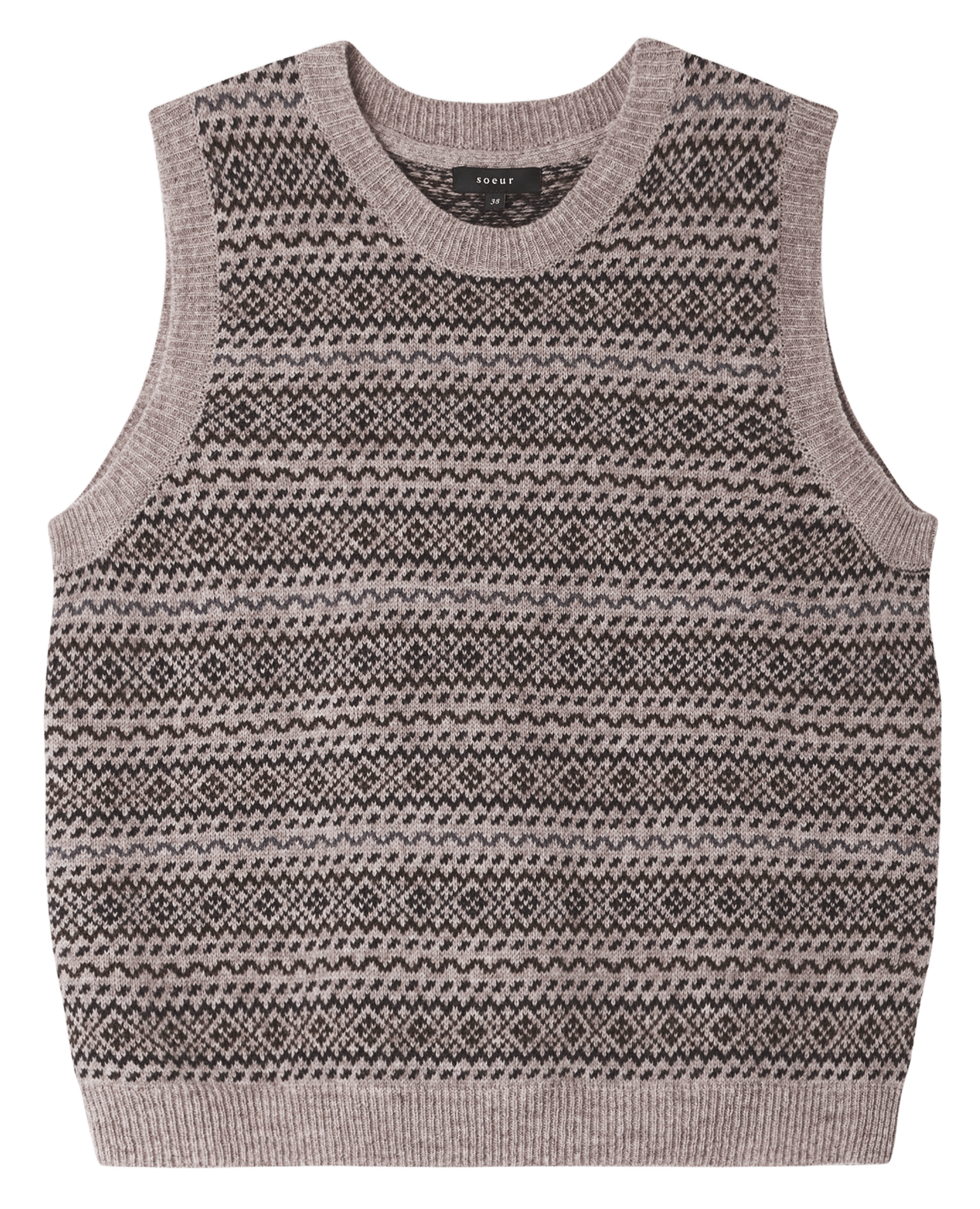 Pull sans manches col rond jacquard en laine mérinos fiesta SOEUR Multicolore