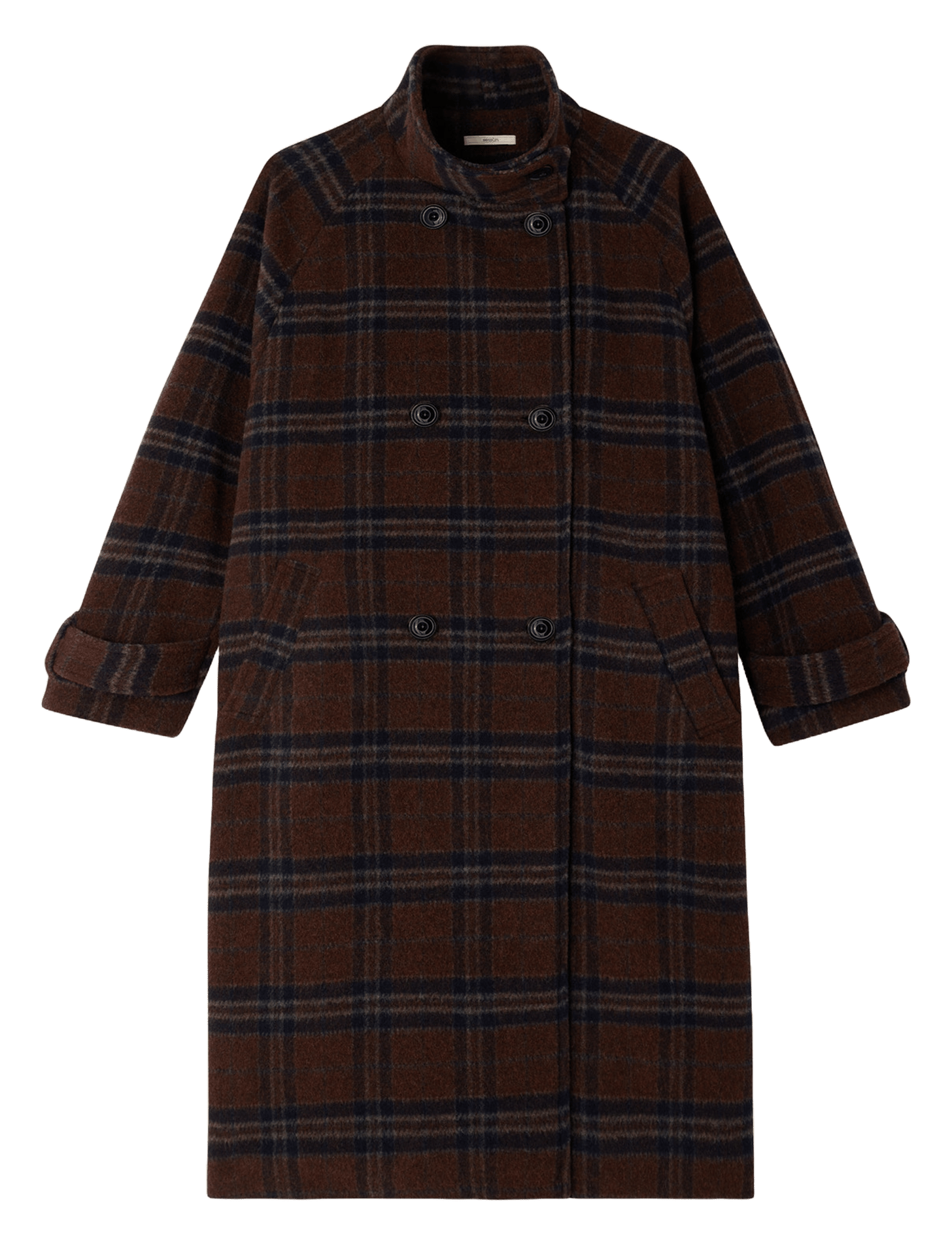 Manteau col montant en laine mélangée bleechecks SESSUN Bleu