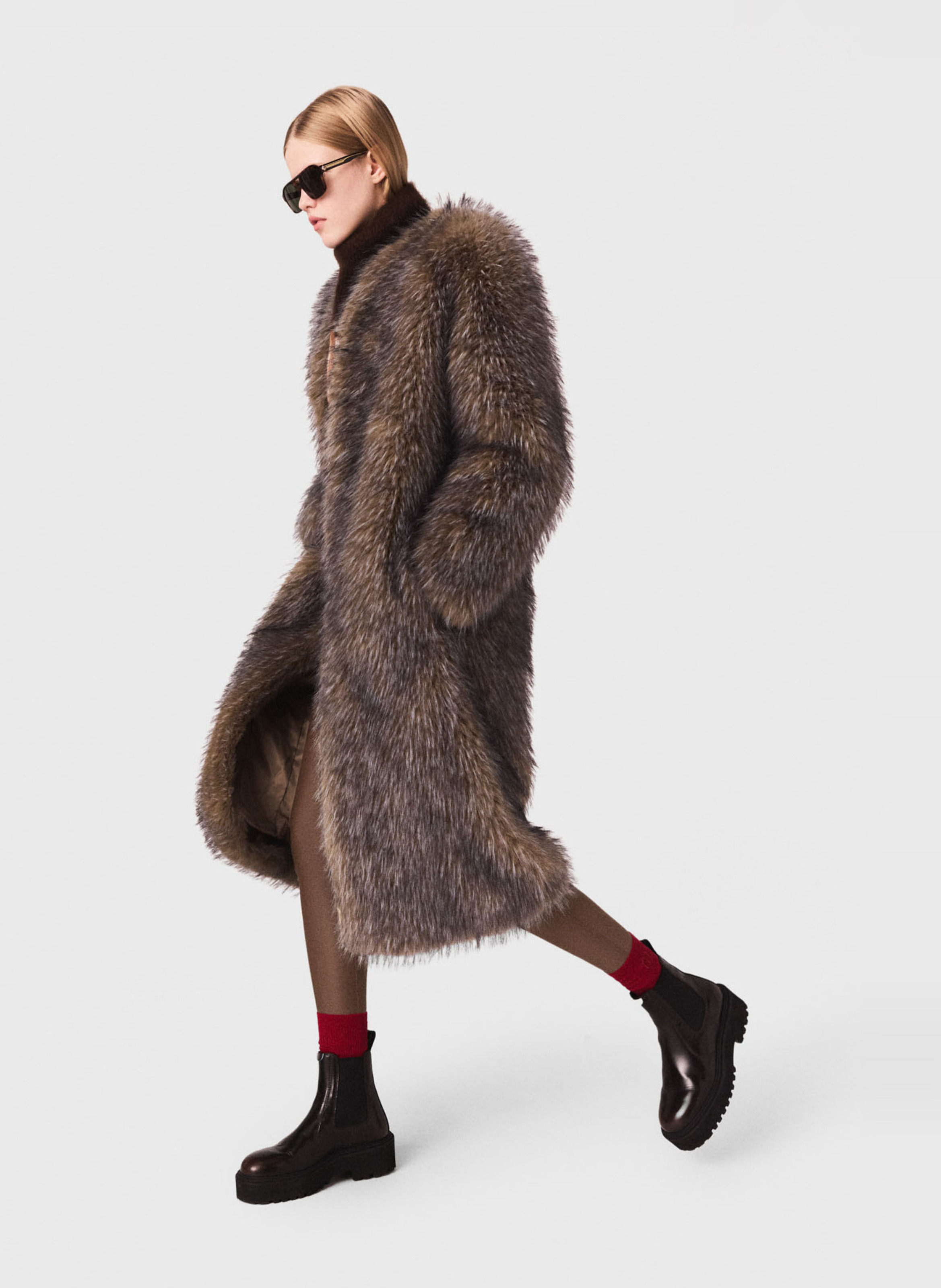 Manteau col rond effet fourrure MAJE Gris