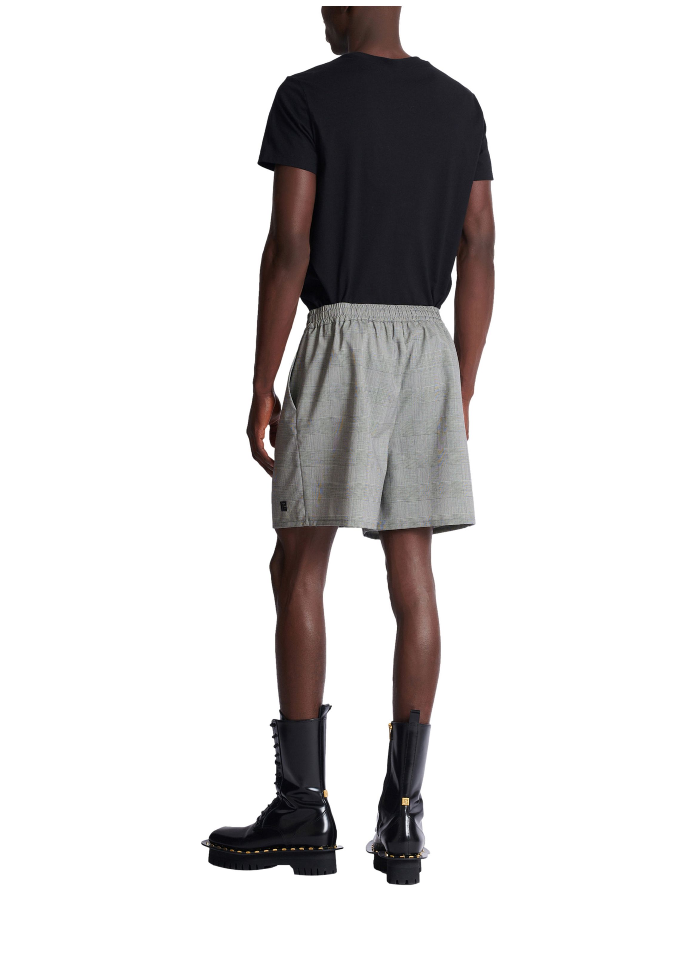 Short fluide en satin prince de galles BALMAIN Noir