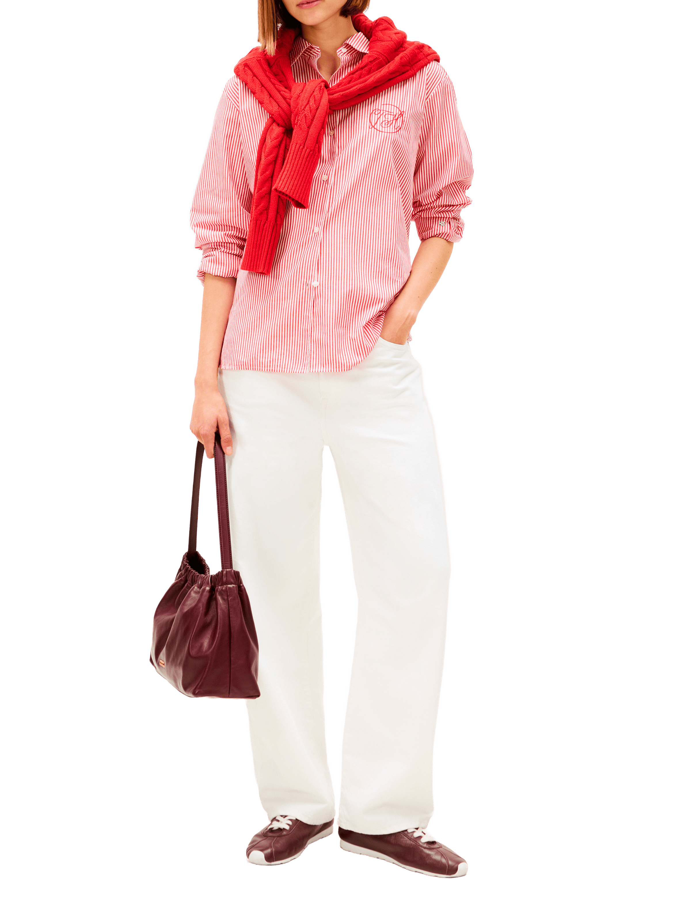 Chemise droite rayée en coton  TOMMY HILFIGER Rouge