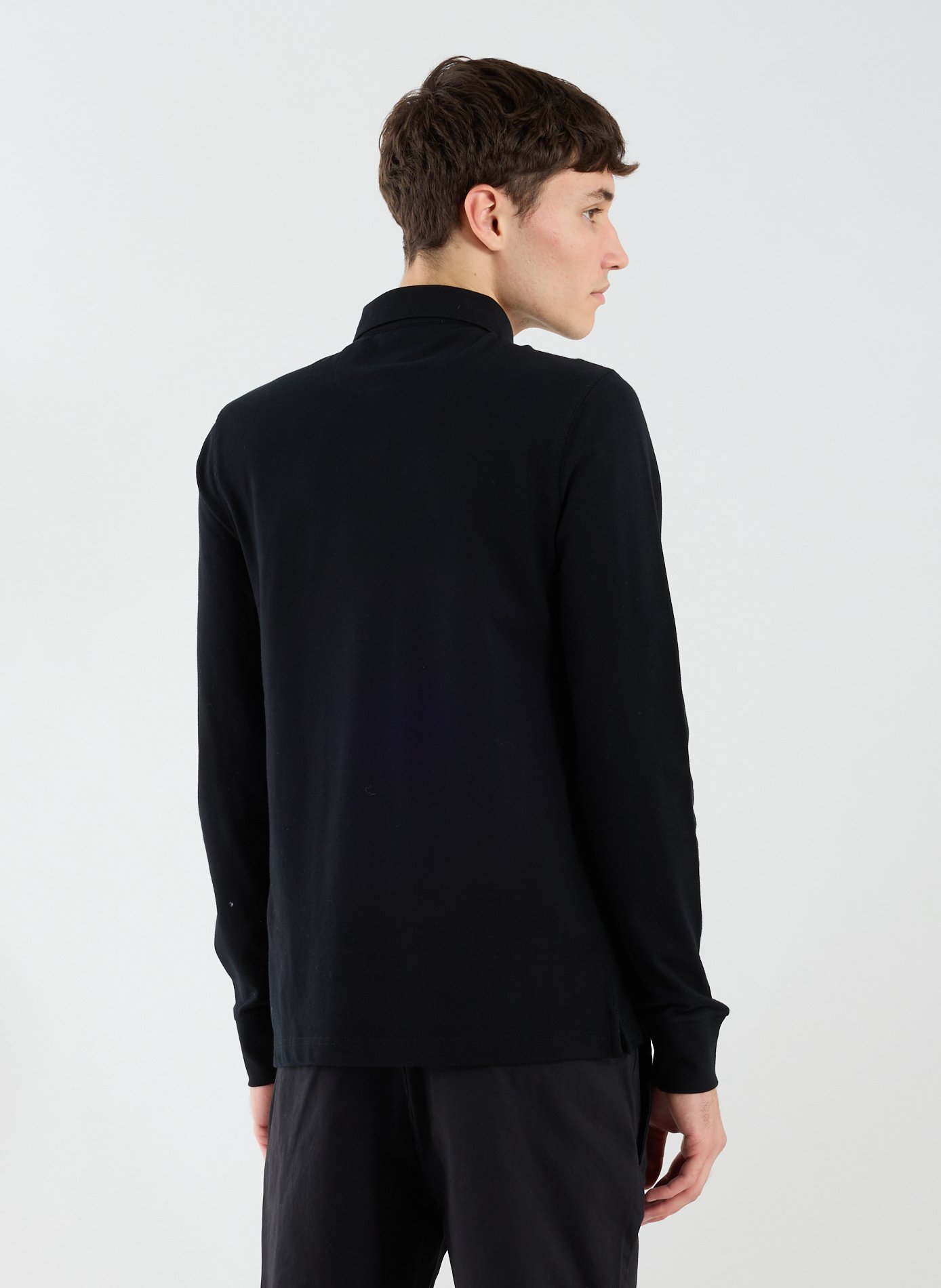 Long-sleeved polo shirt in blended cotton EDEN PARK Black