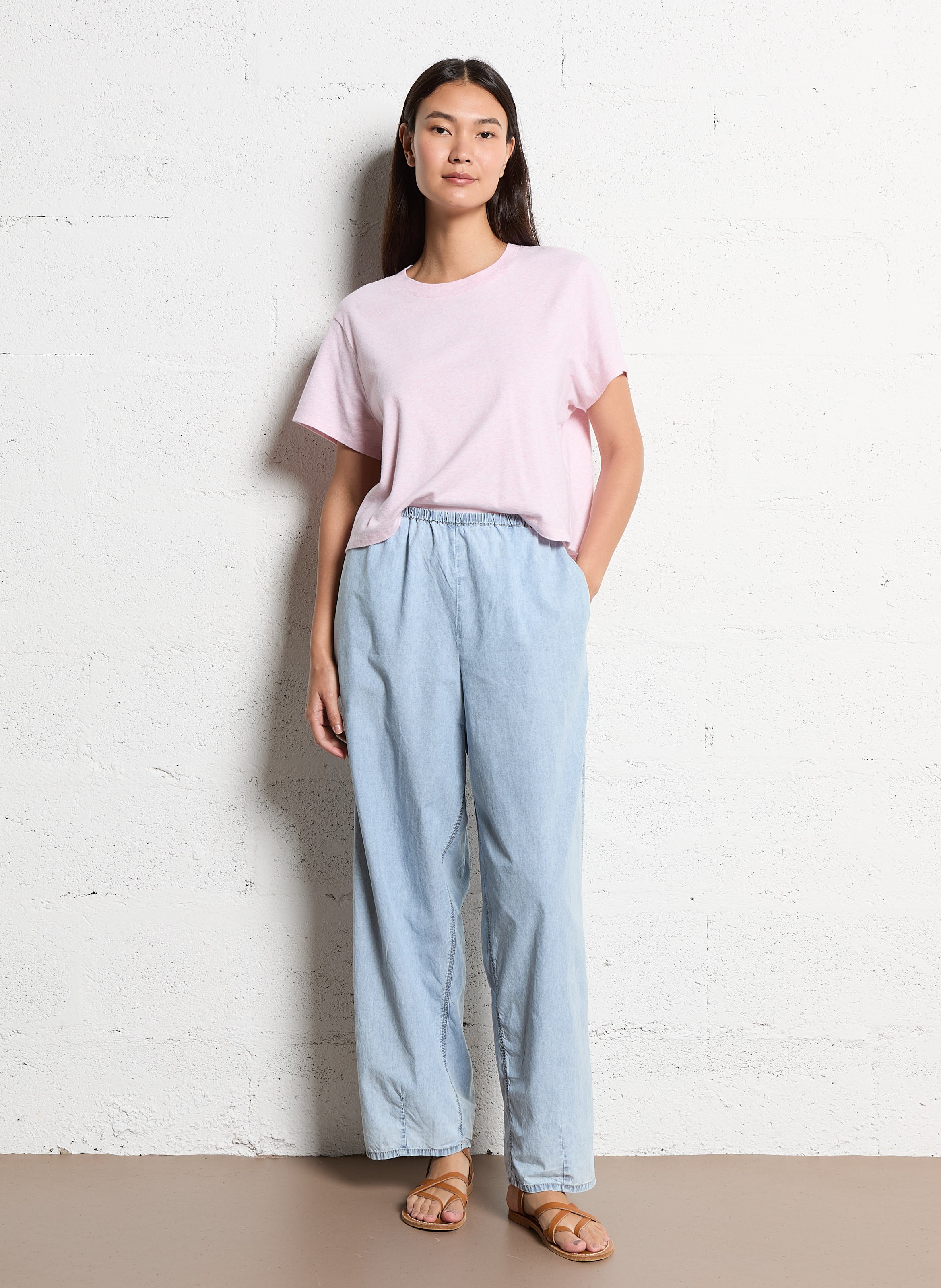 Tee shirt chiné col rond en coton mélangé ypawood AMERICAN VINTAGE Rose