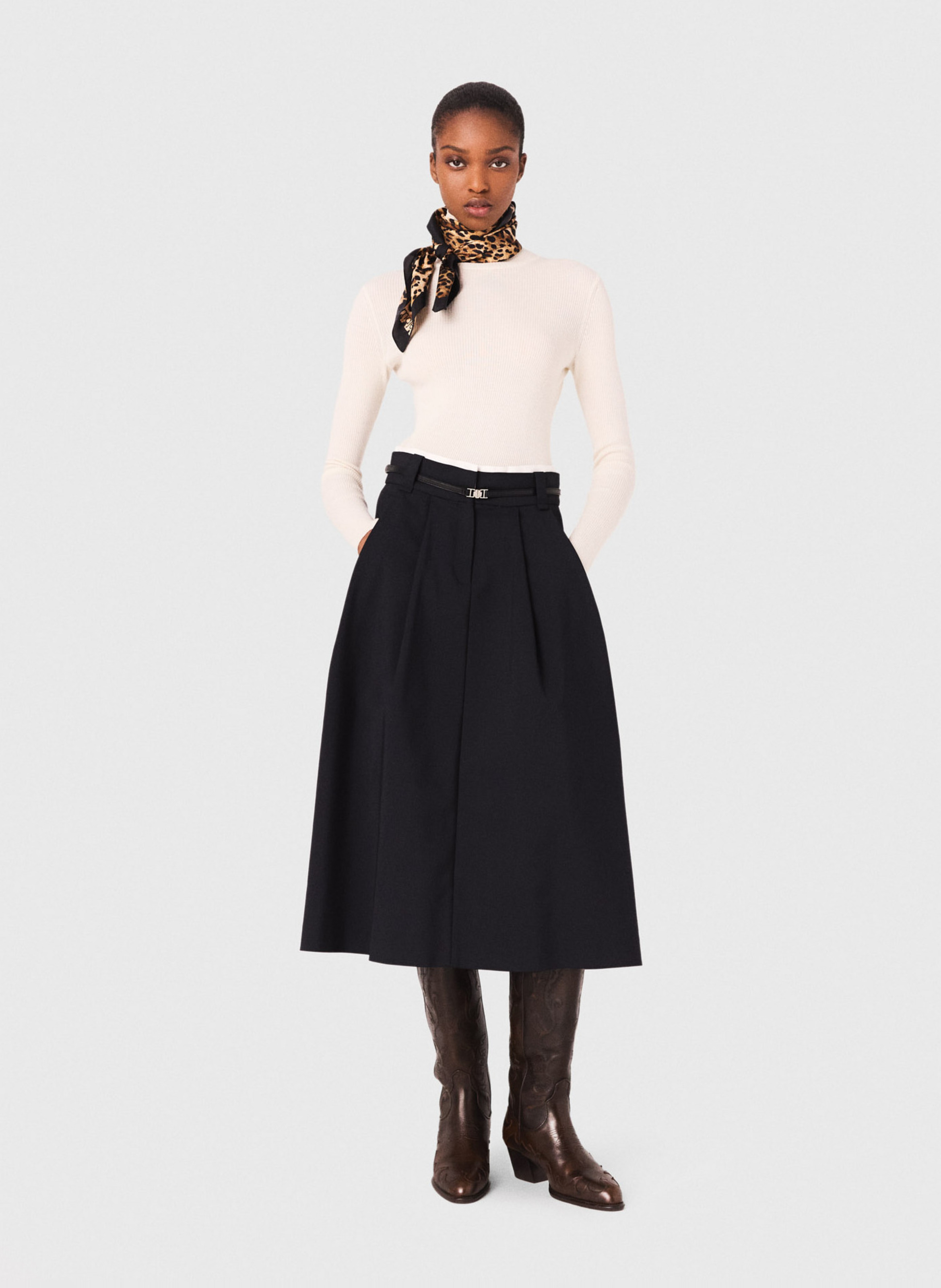 Jupe midi évasée en coton mélangé MAJE Bleu