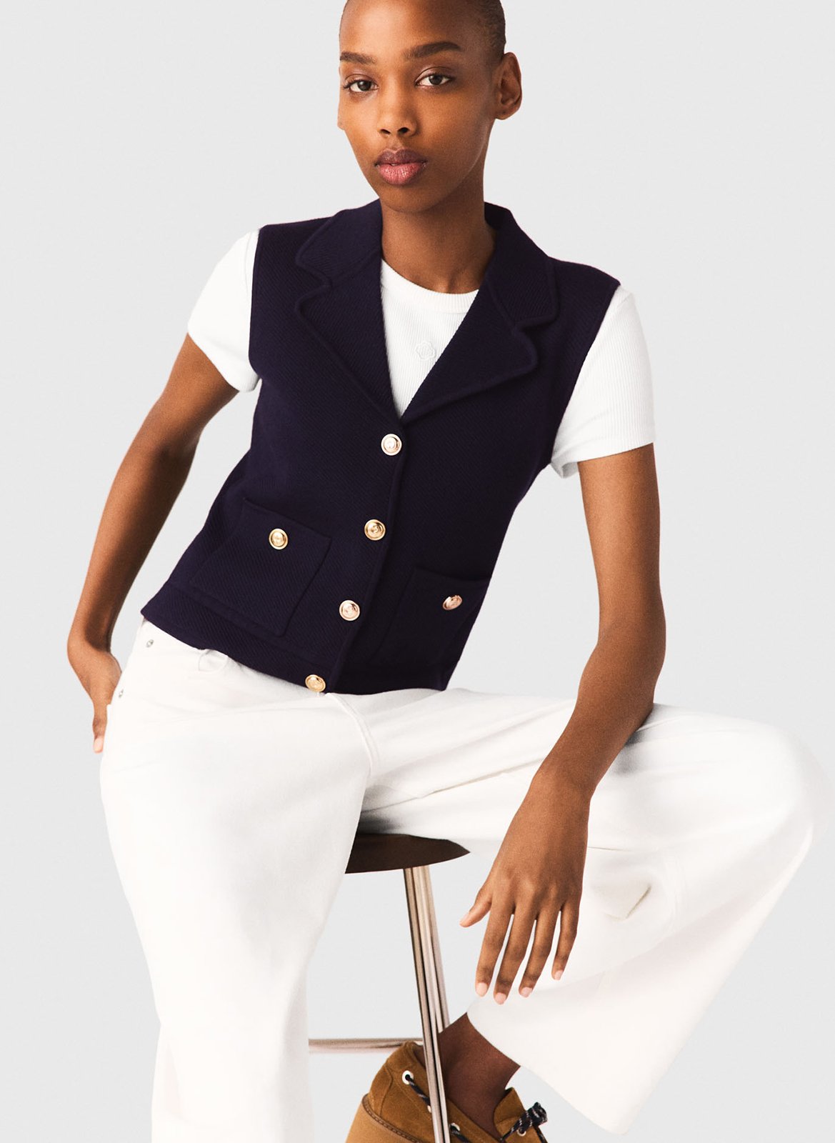 Gilet droit col tailleur MAJE Bleu