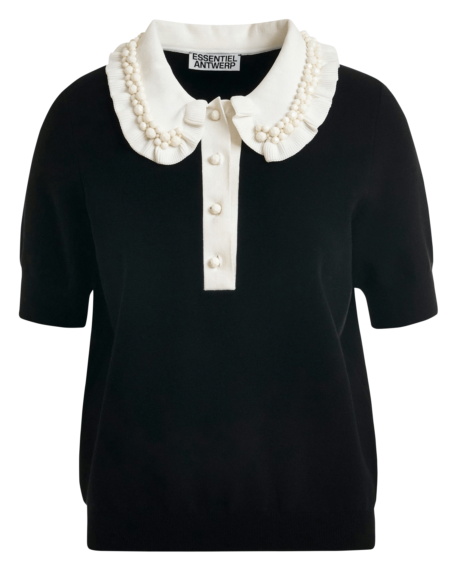 Polo manches courtes uni à volants Jewelry ESSENTIEL ANTWERP Noir