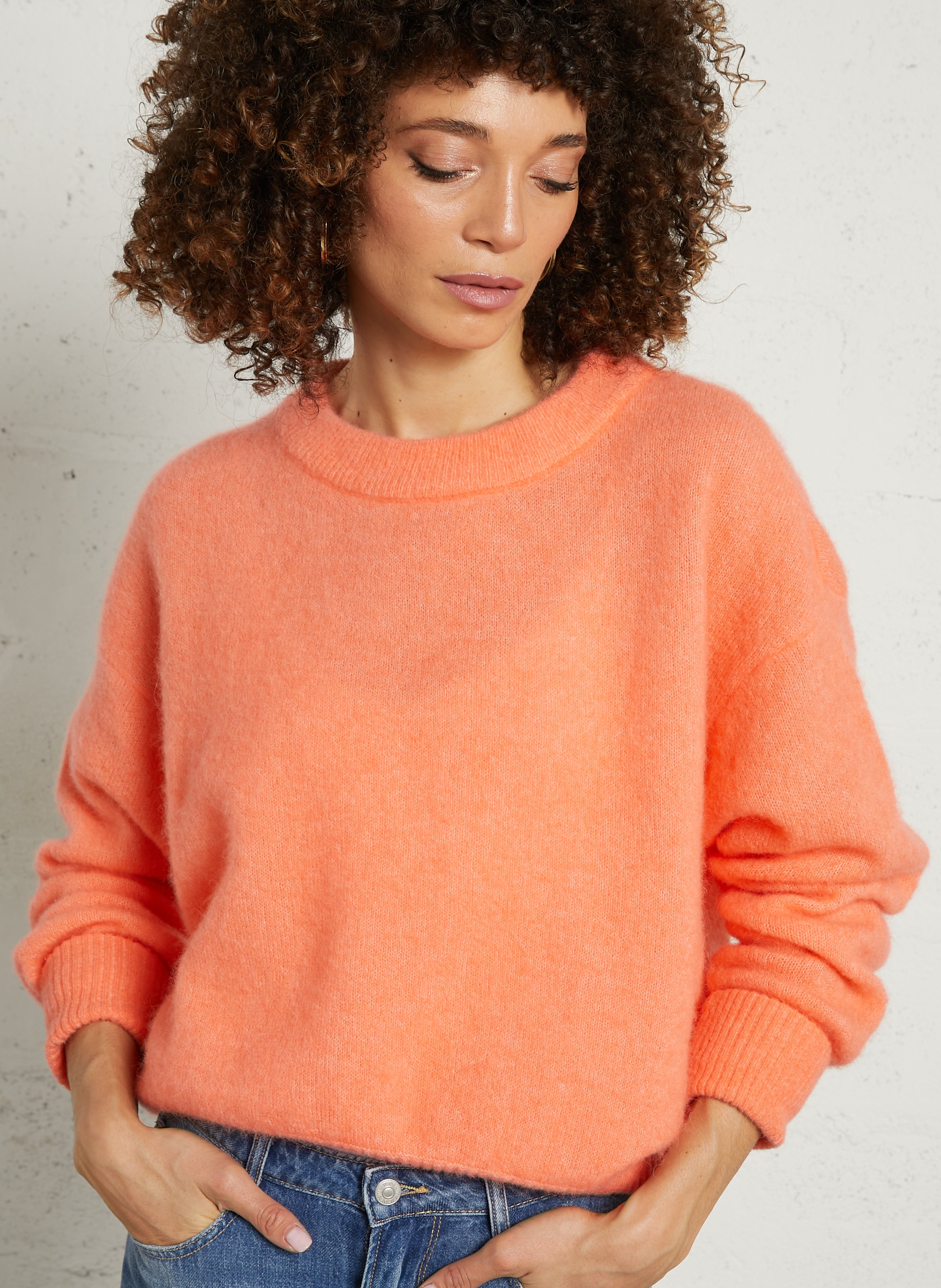 Pull ample col rond en laine mélangée vitow  Saumon chine