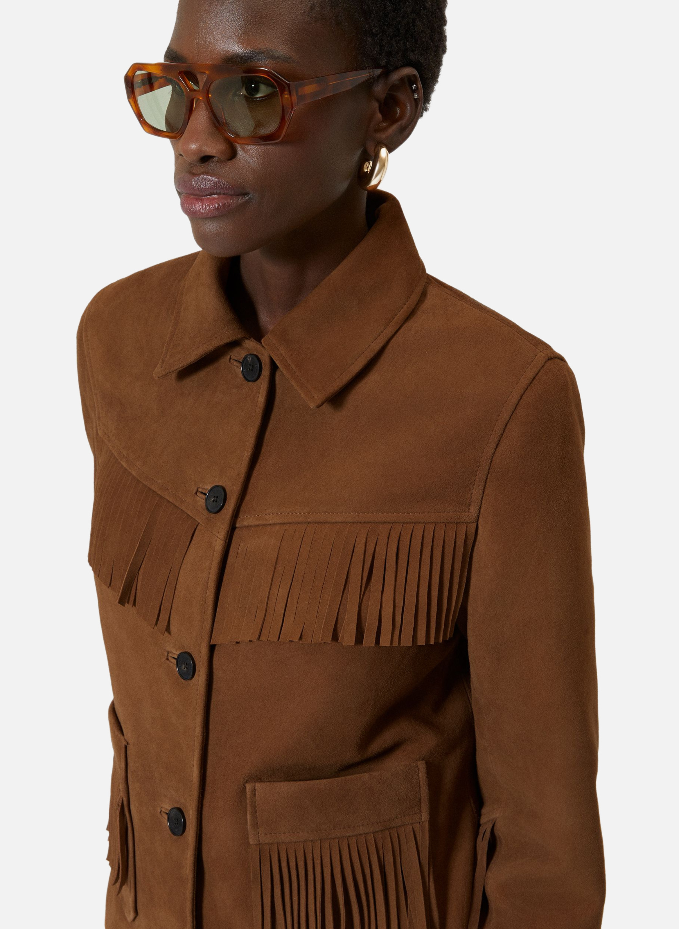Blouson en cuir suède avec franges THE KOOPLES Marron