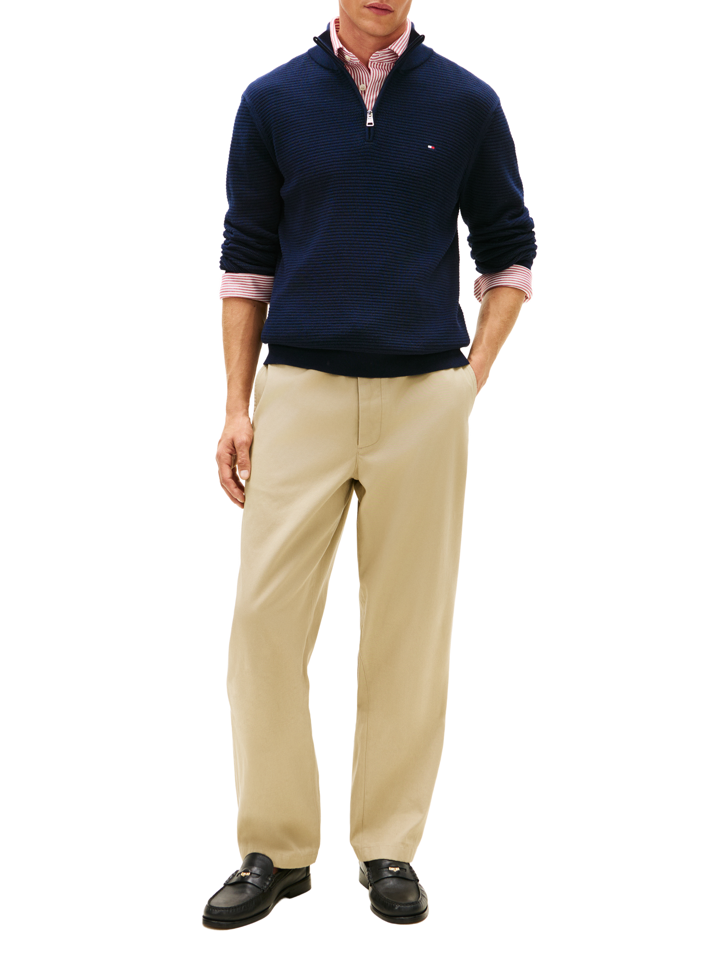 Straight cotton sweater with zip collar TOMMY HILFIGER Blue