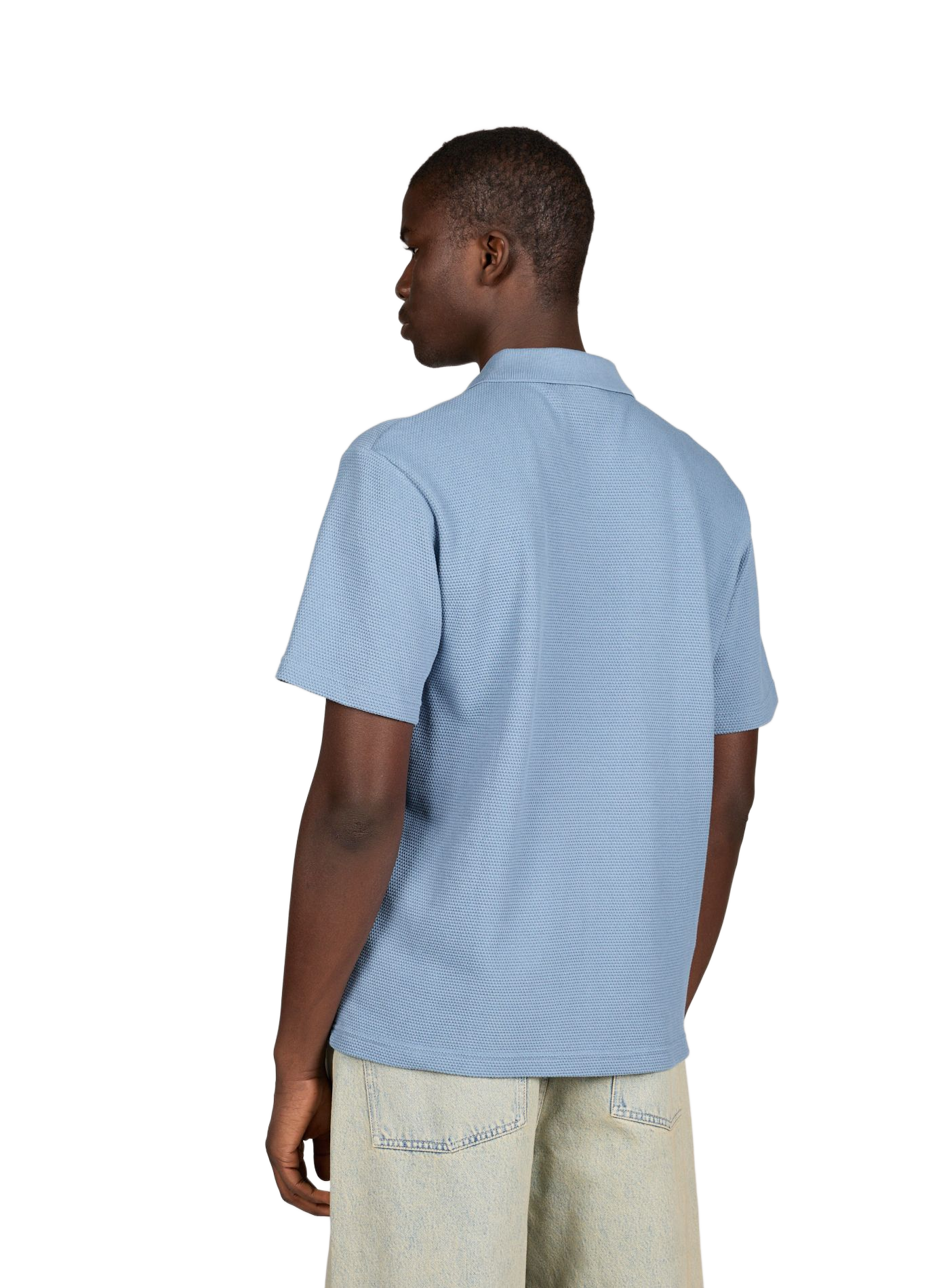 Polo à manches courtes en coton piqué texturé FAGUO Bleu