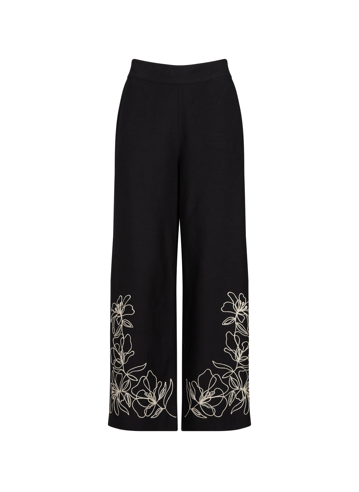 Straight pants with embroidered elastic waistband VILA Black