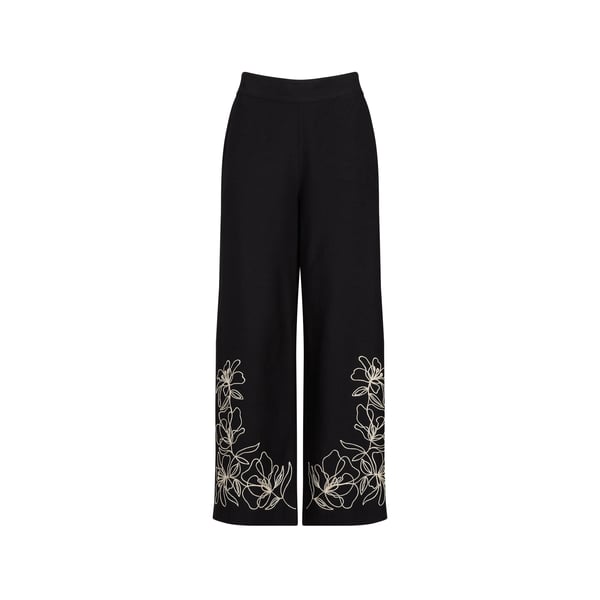 Pantalon droit brodé à taille élastiquée Pantalon droit brodé à taille élastiquée