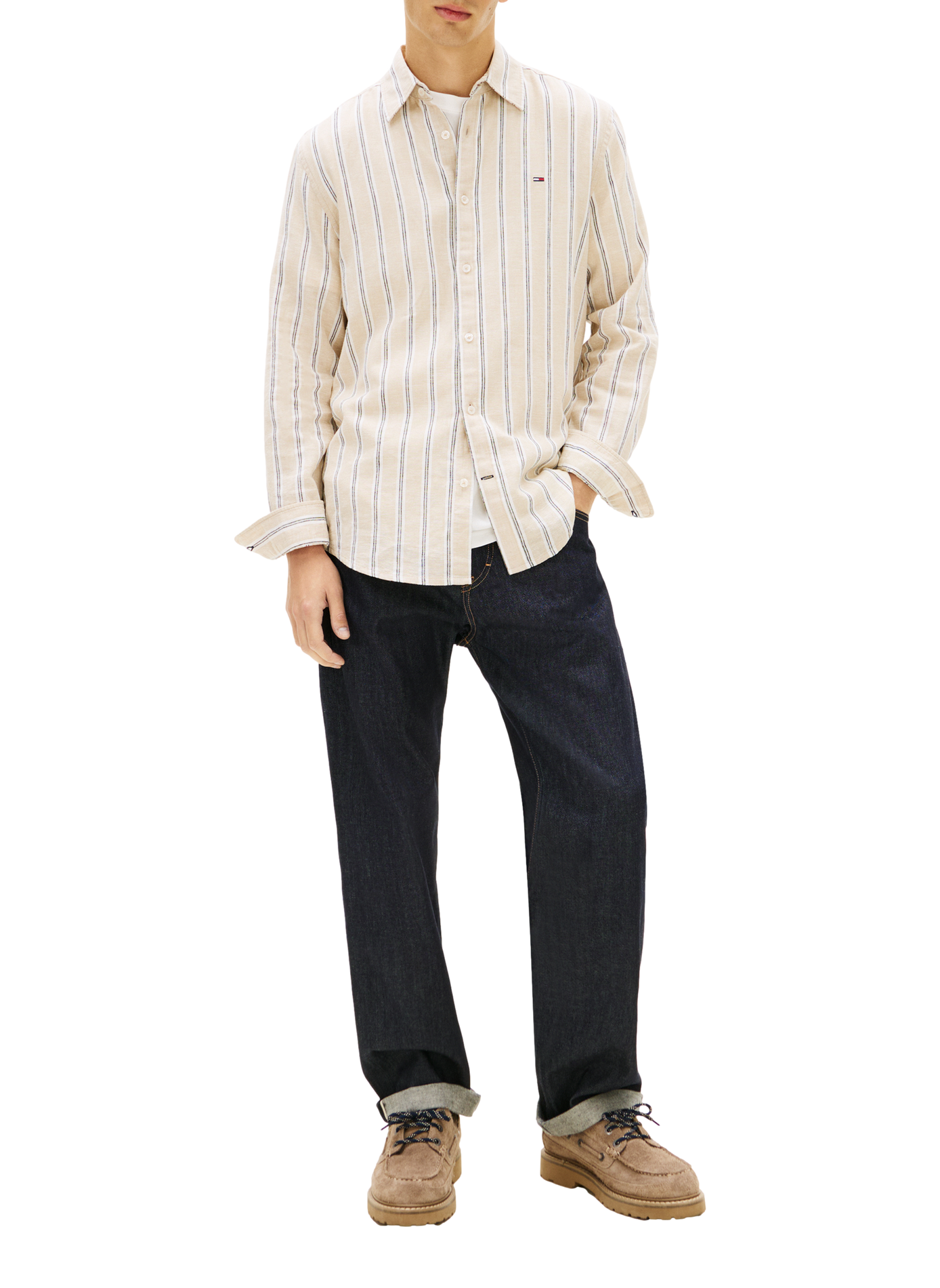 Vertical striped shirt in cotton and linen TOMMY HILFIGER Multicolour