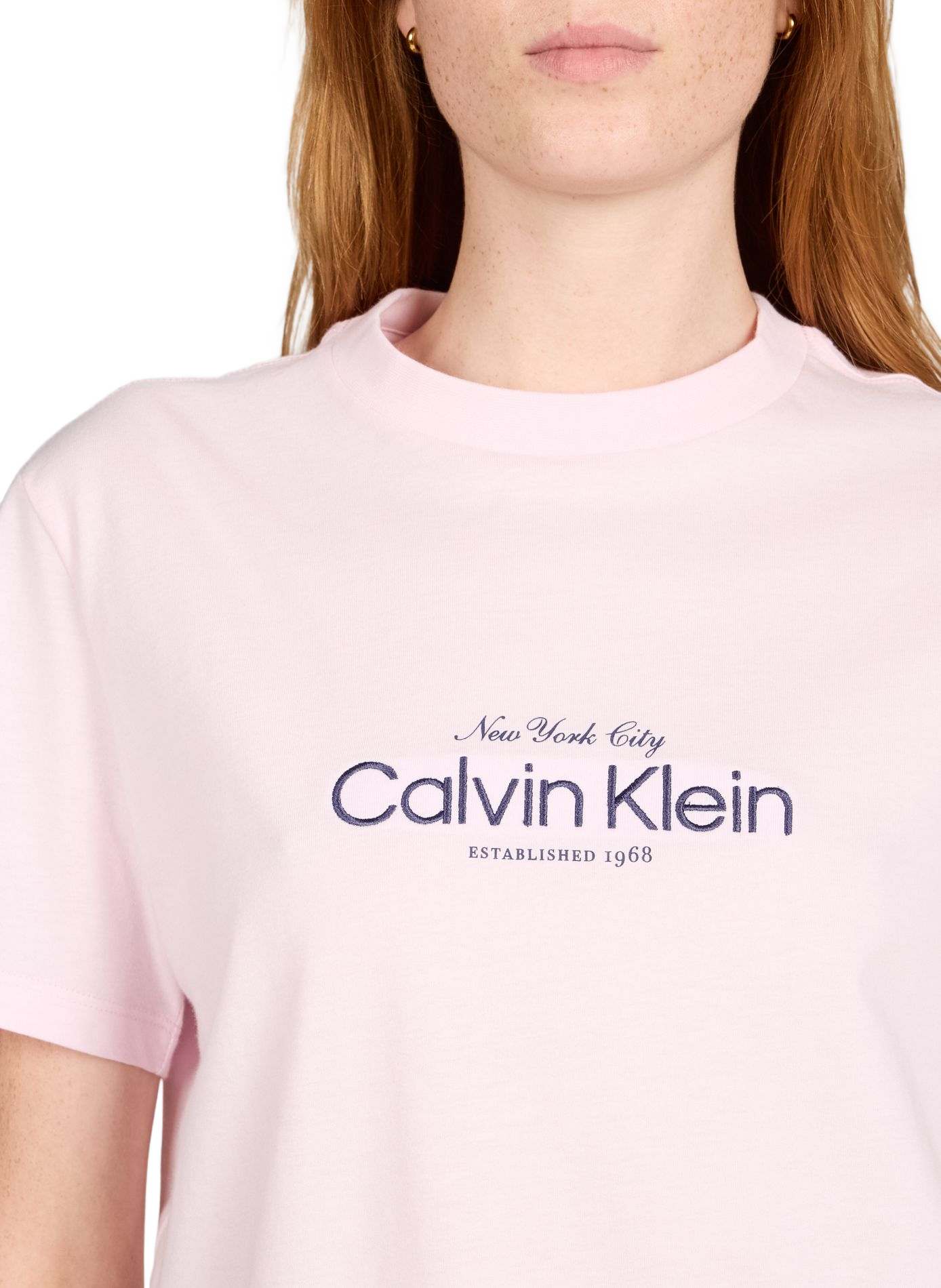 Embroidered round neck cotton T-shirt CALVIN KLEIN Pink