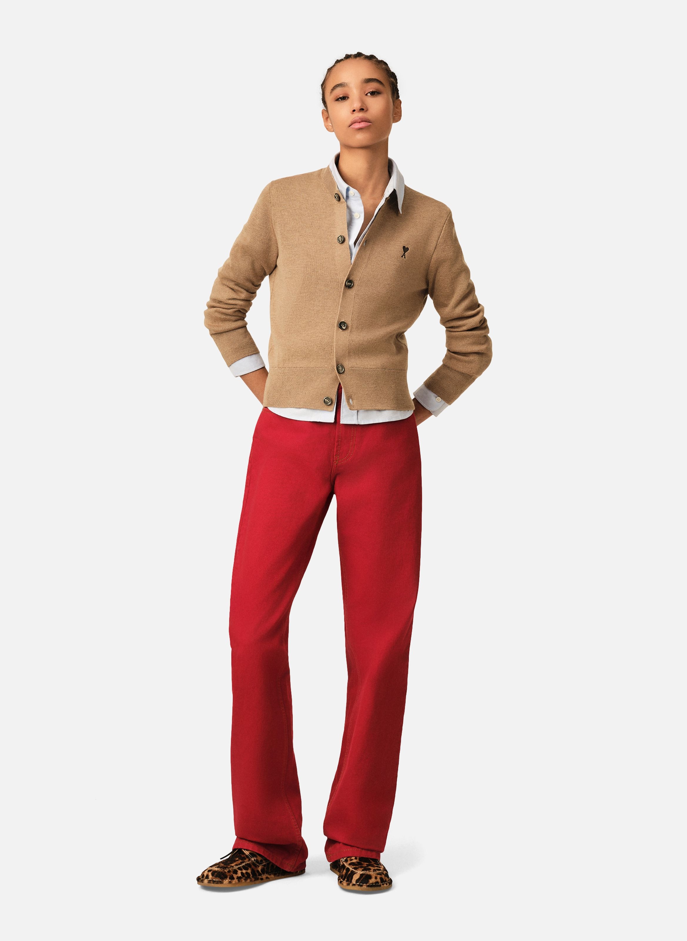 Cardigan col rond en laine ami de coeur AMI PARIS Rouge