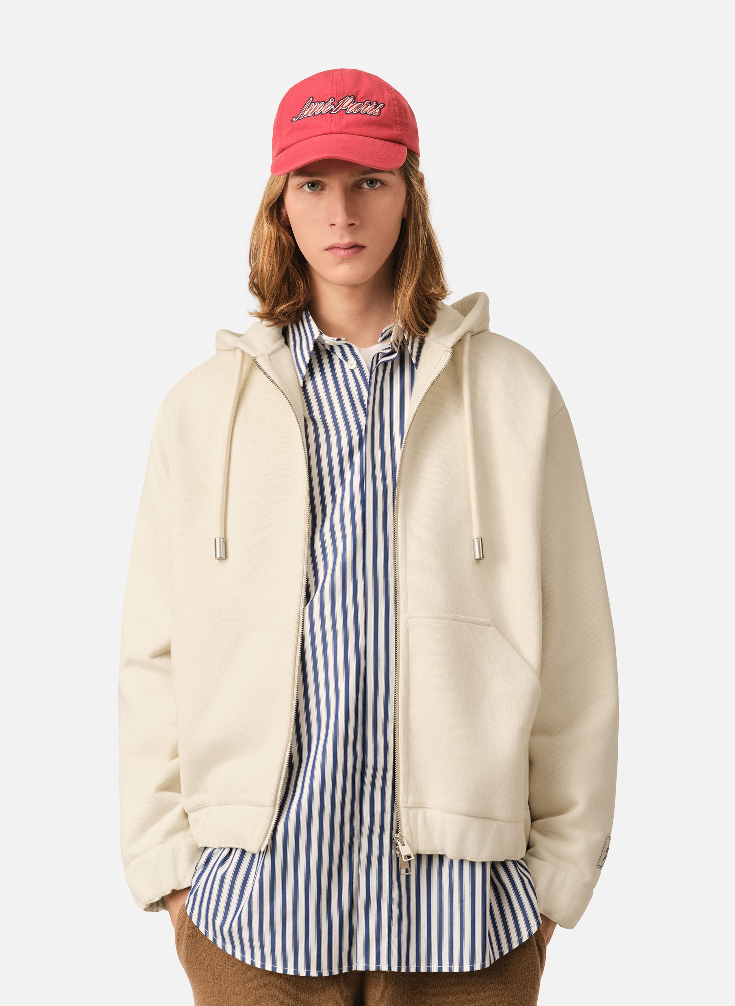 Hoodie zippé unisexe en coton étiquette héritage ami paris AMI PARIS Blanc