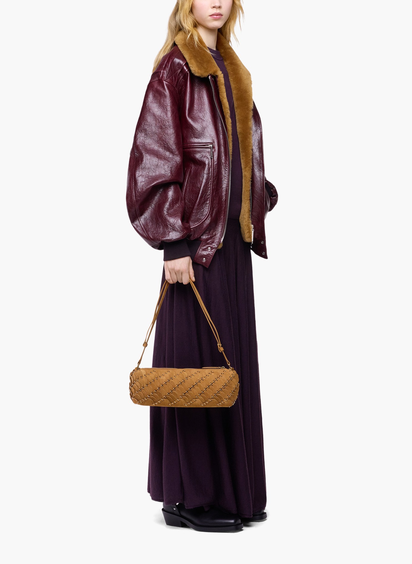 Veste bomber en cuir texturé RABANNE Rouge