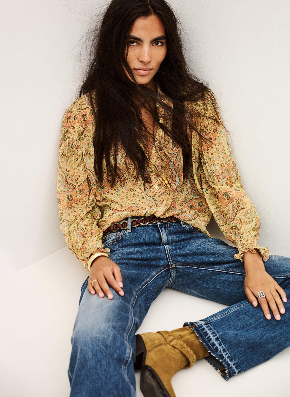 Chemise fluide boutonnée imprimée cleo BA&SH Jaune