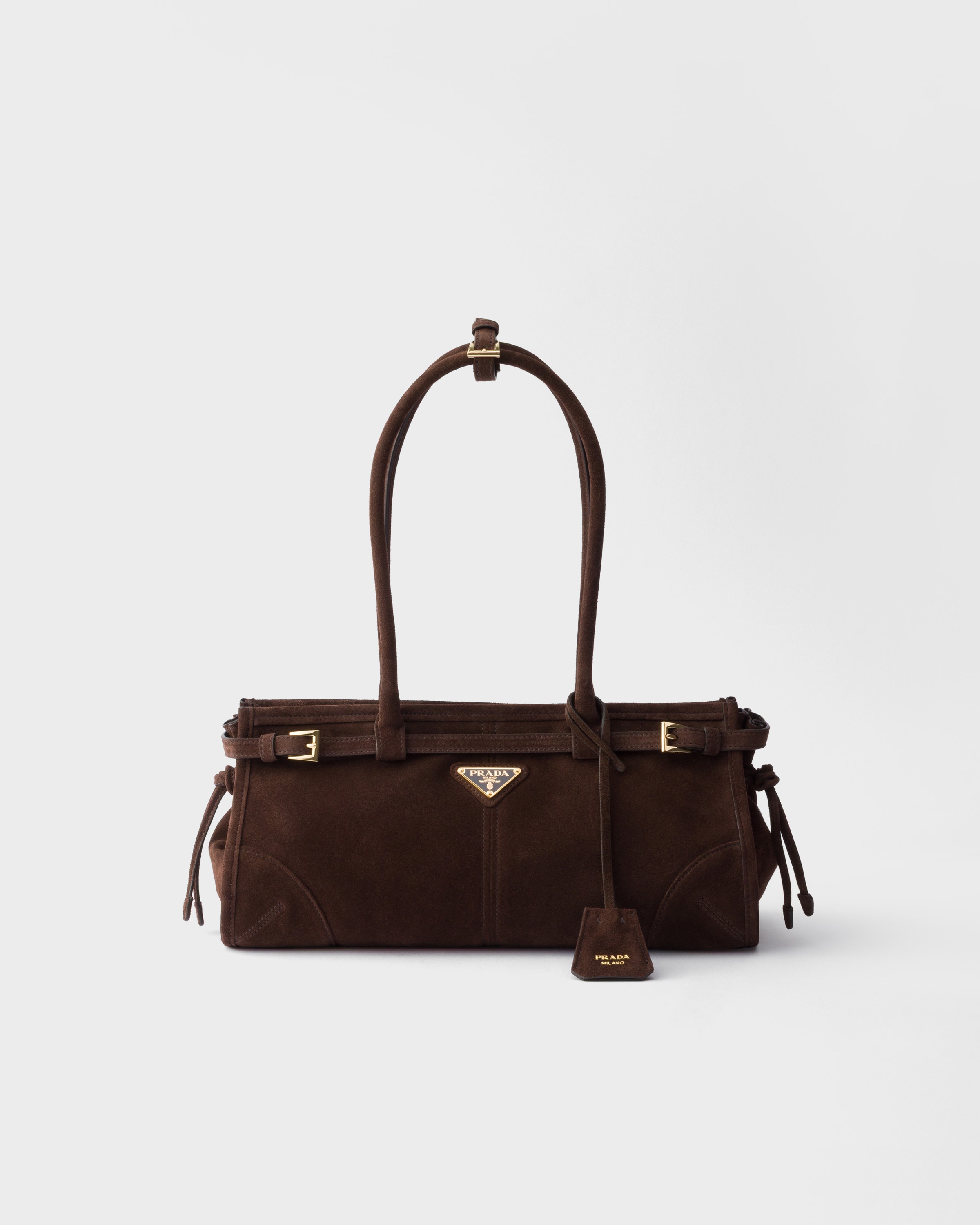 Sac prada bonnie moyen en veau velours PRADA Marron