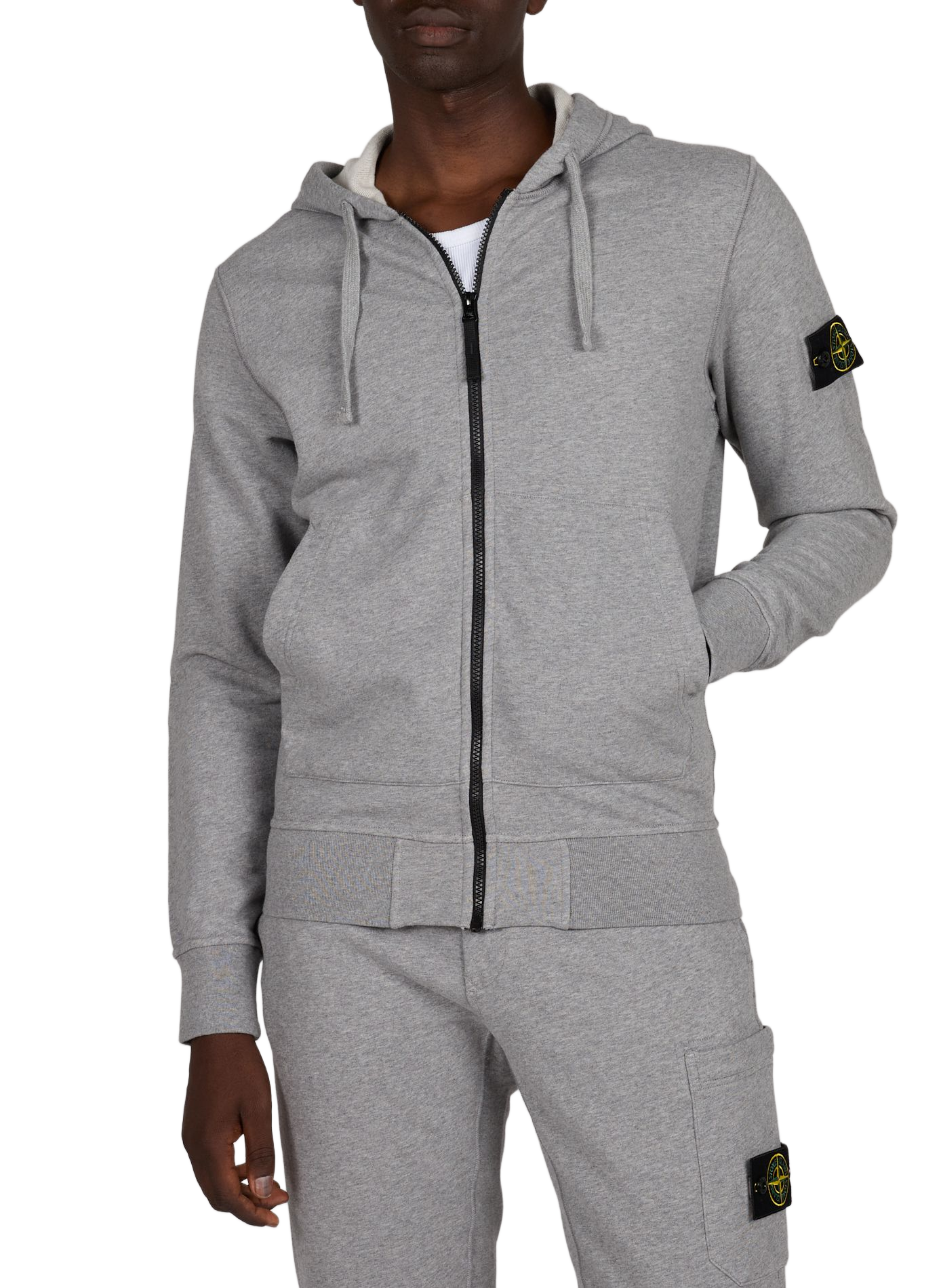 Gefütterter Baumwollkapuzenpullover mit Reißverschluss STONE ISLAND Grau