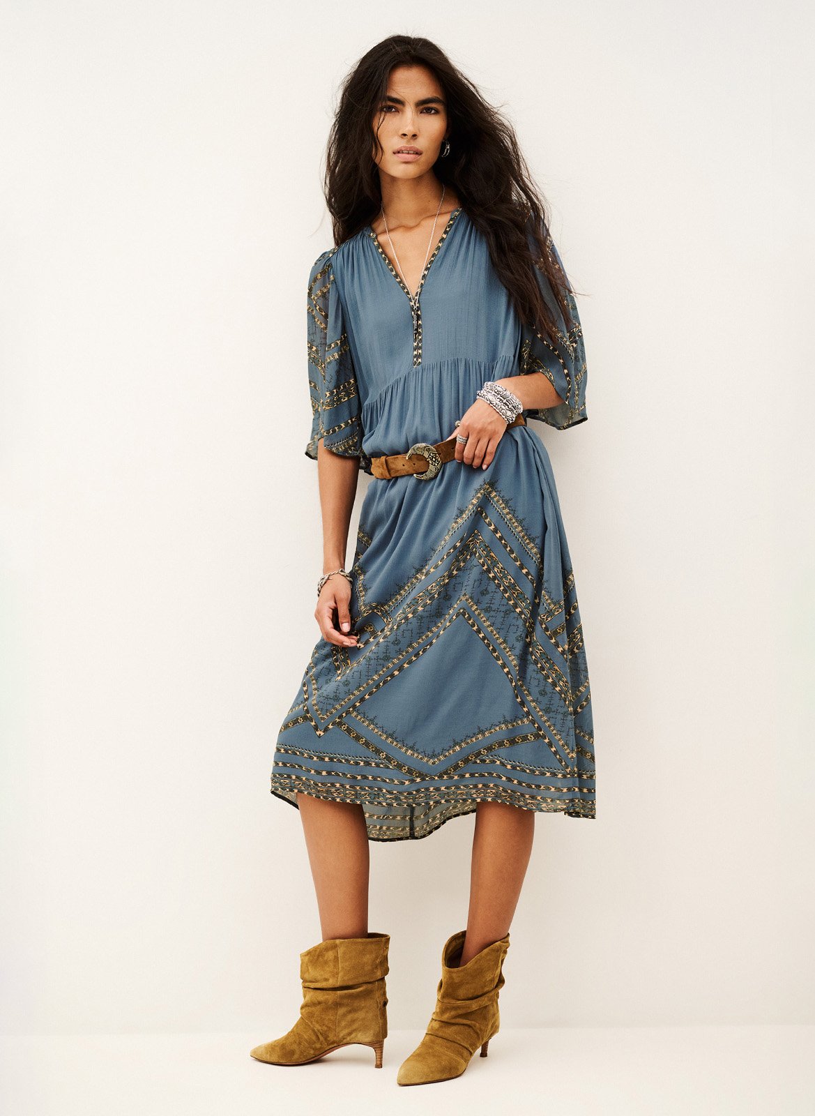 Robe midi droite imprimée pacifica BA&SH Bleu