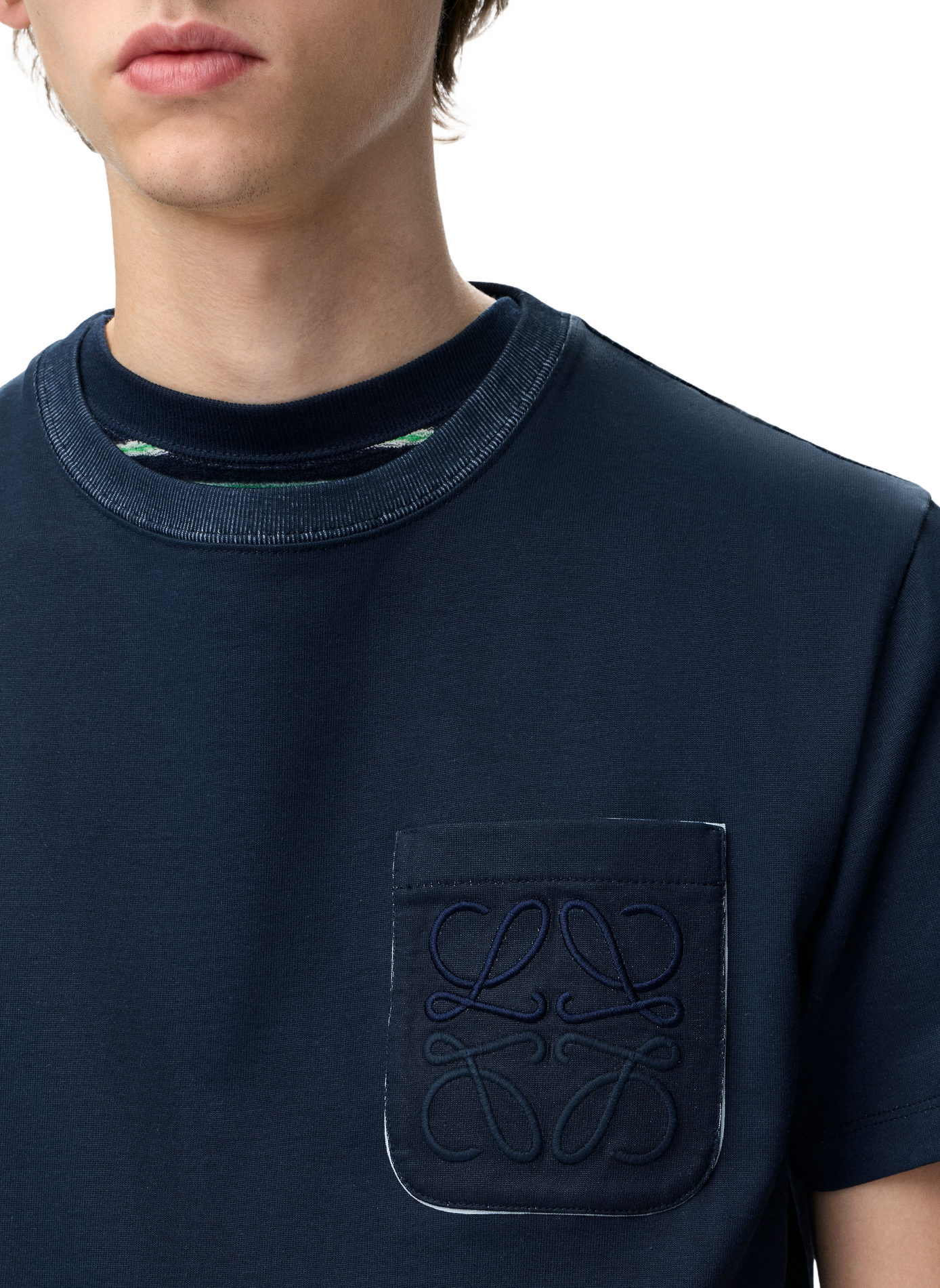 T-shirt à logo brodé en coton mélangé LOEWE Bleu