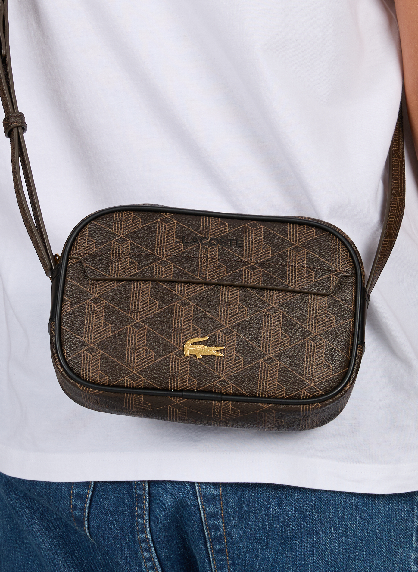 Monogrammed reporter shoulder bag LACOSTE Brown