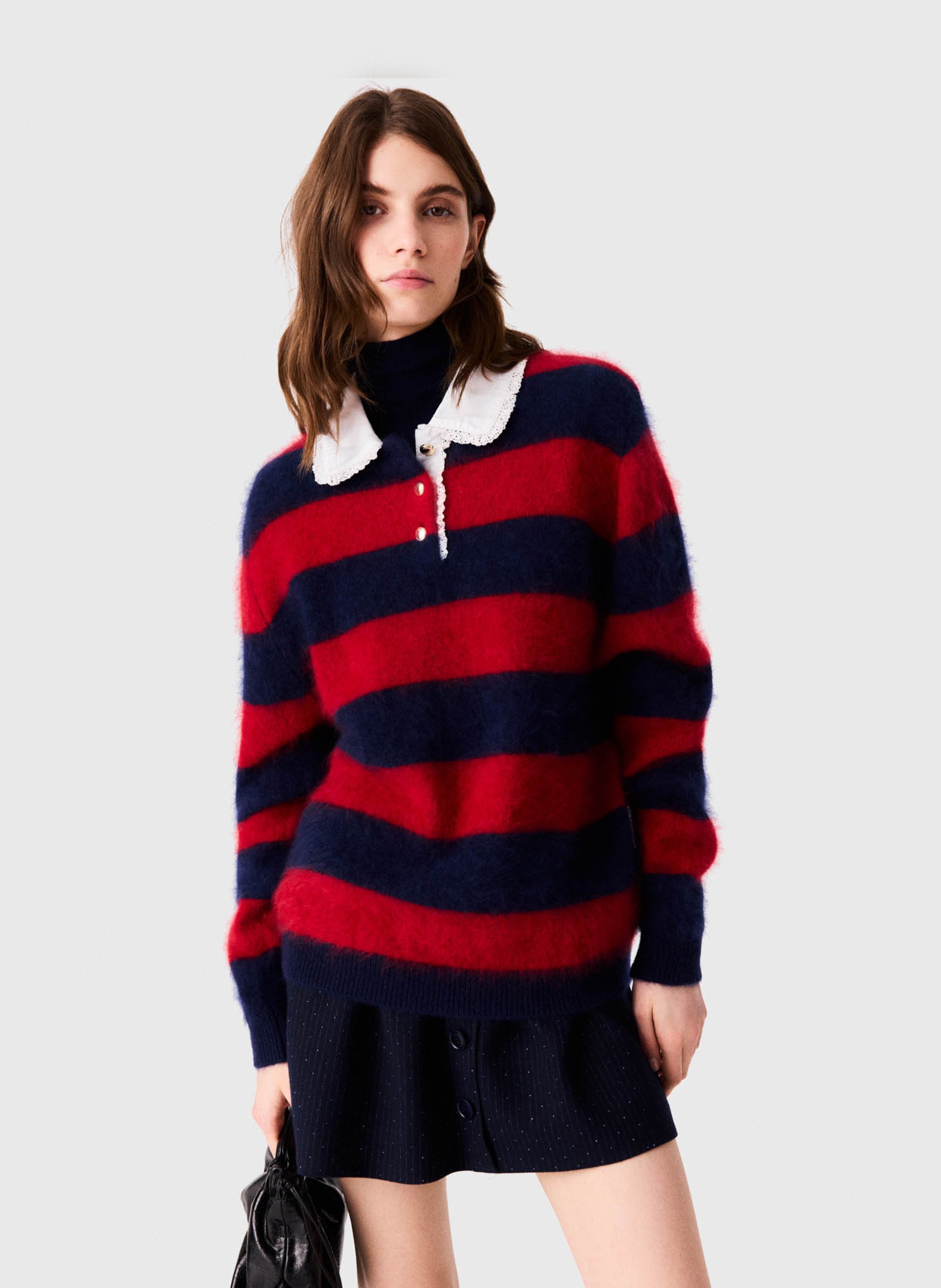 Pull col polo en laine mélangée MAJE Rouge