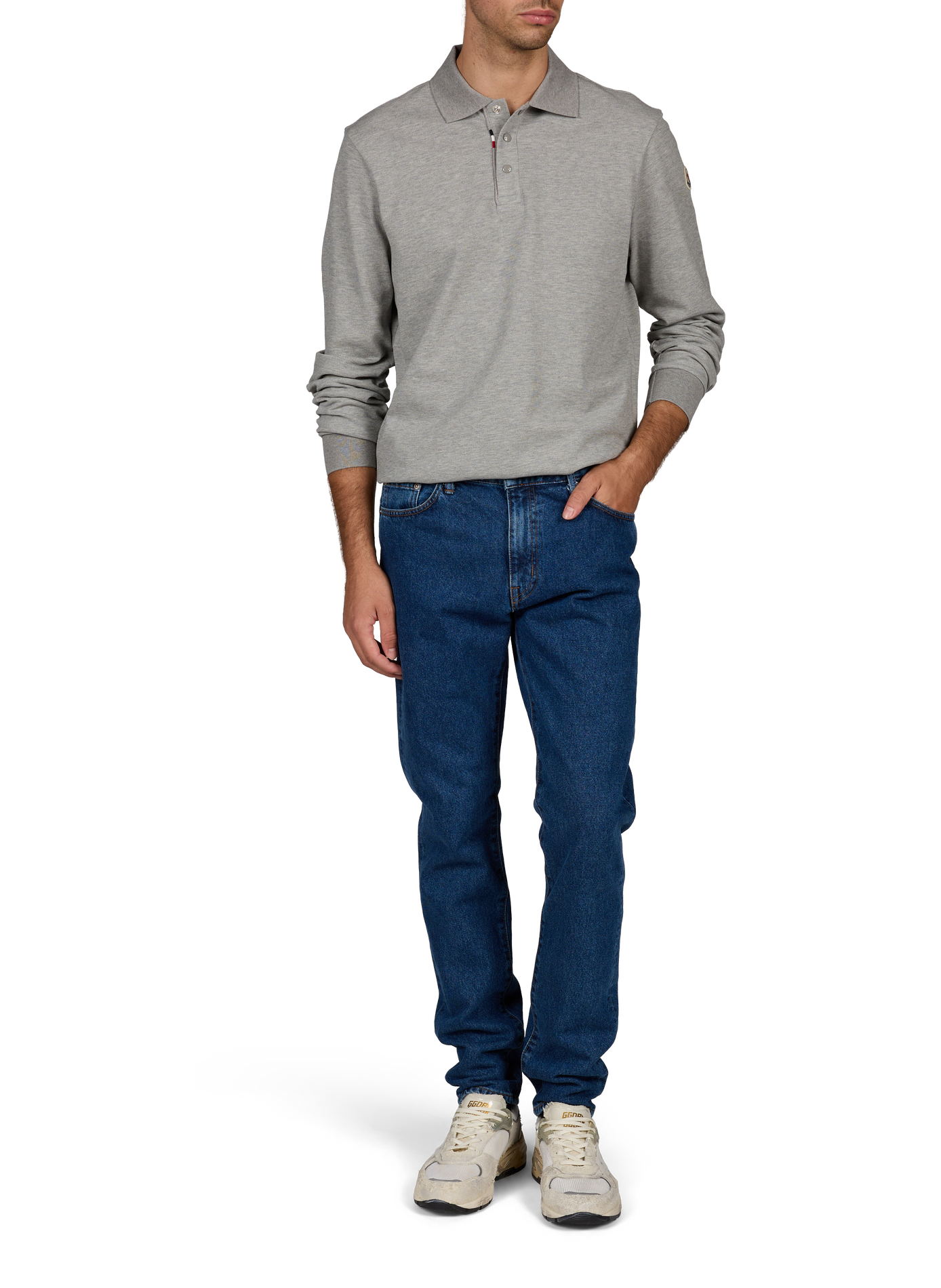 Long-sleeve straight fit cotton polo MONCLER Black