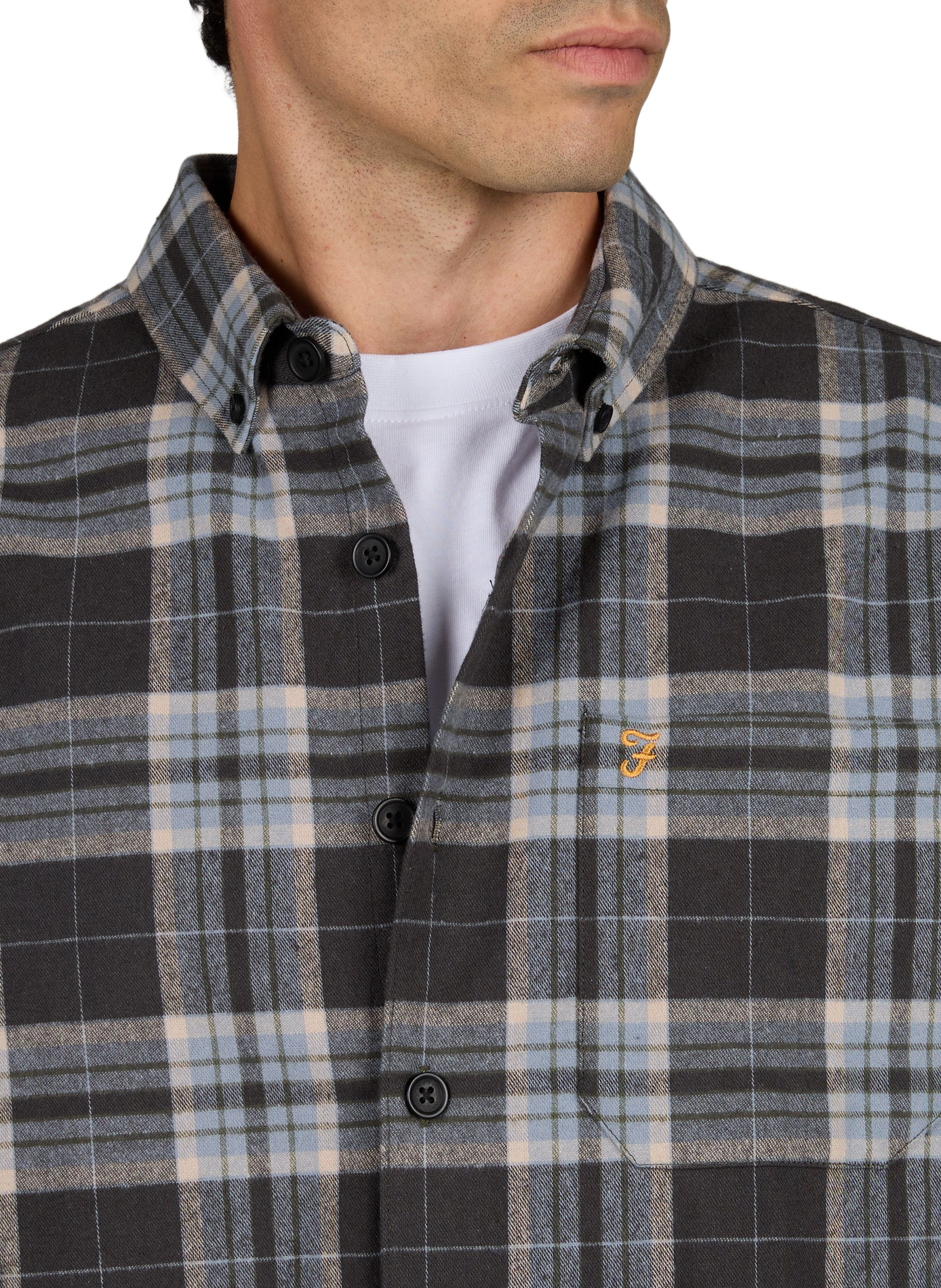 Straight-fit checked cotton shirt with embroidered logo FARAH Blue