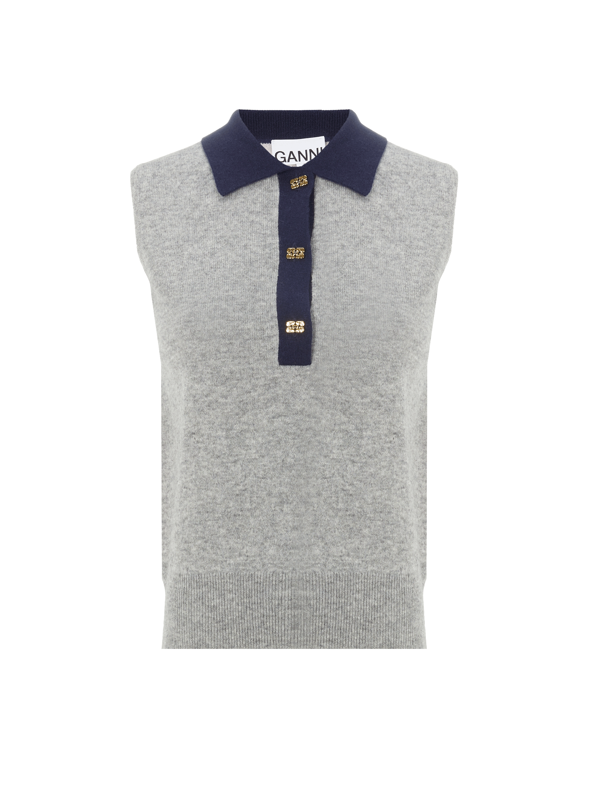 Polo sans manches en laine et cachemire