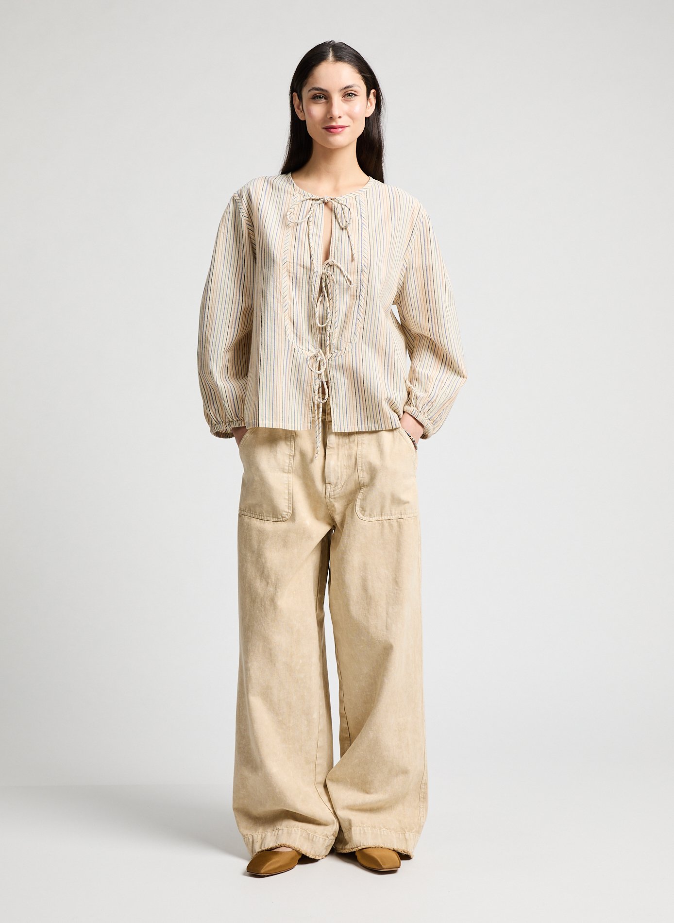 Striped straight cotton blouse LEON & HARPER Multicolour