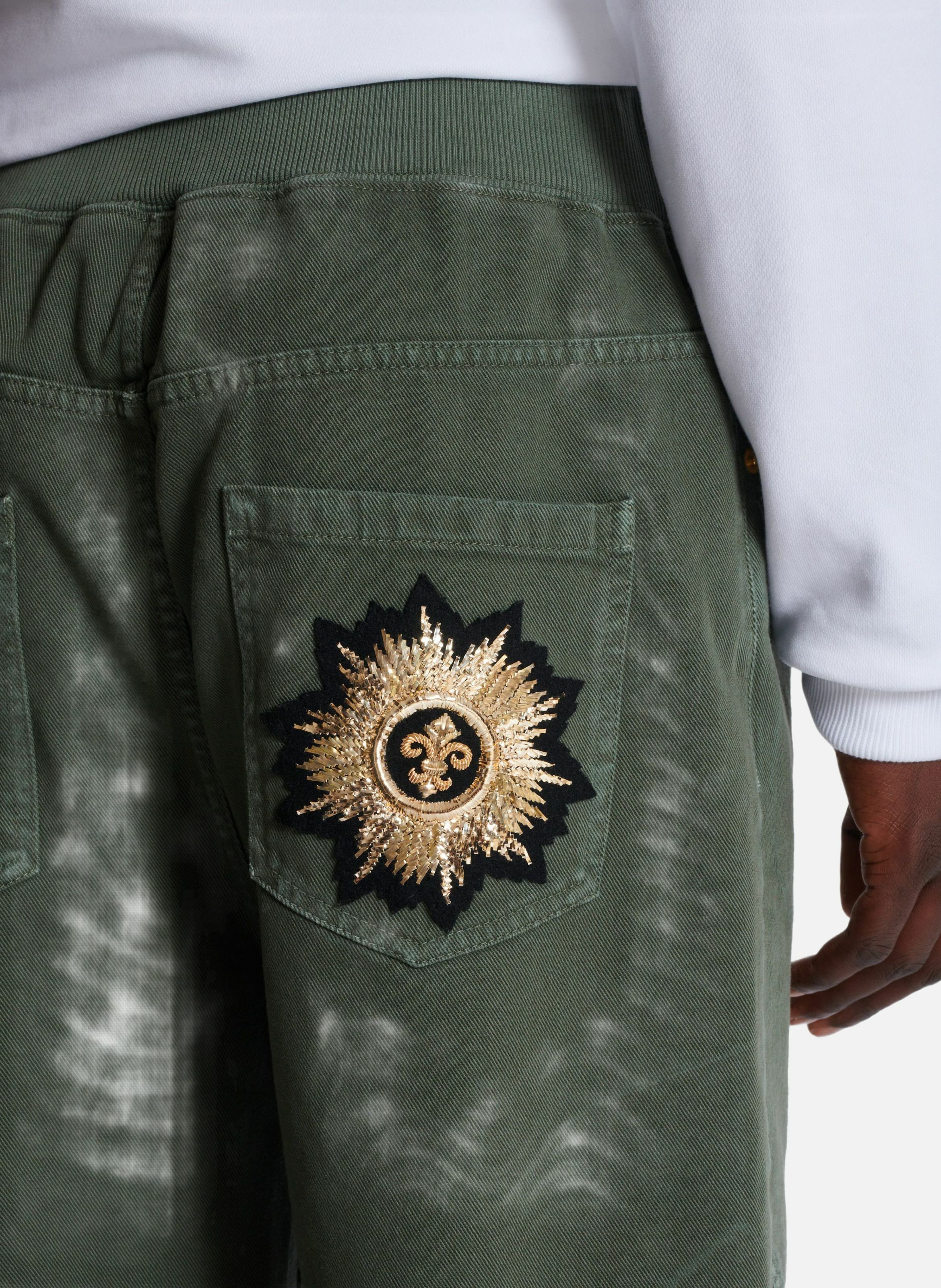 Jean loose en denim et jersey BALMAIN Vert