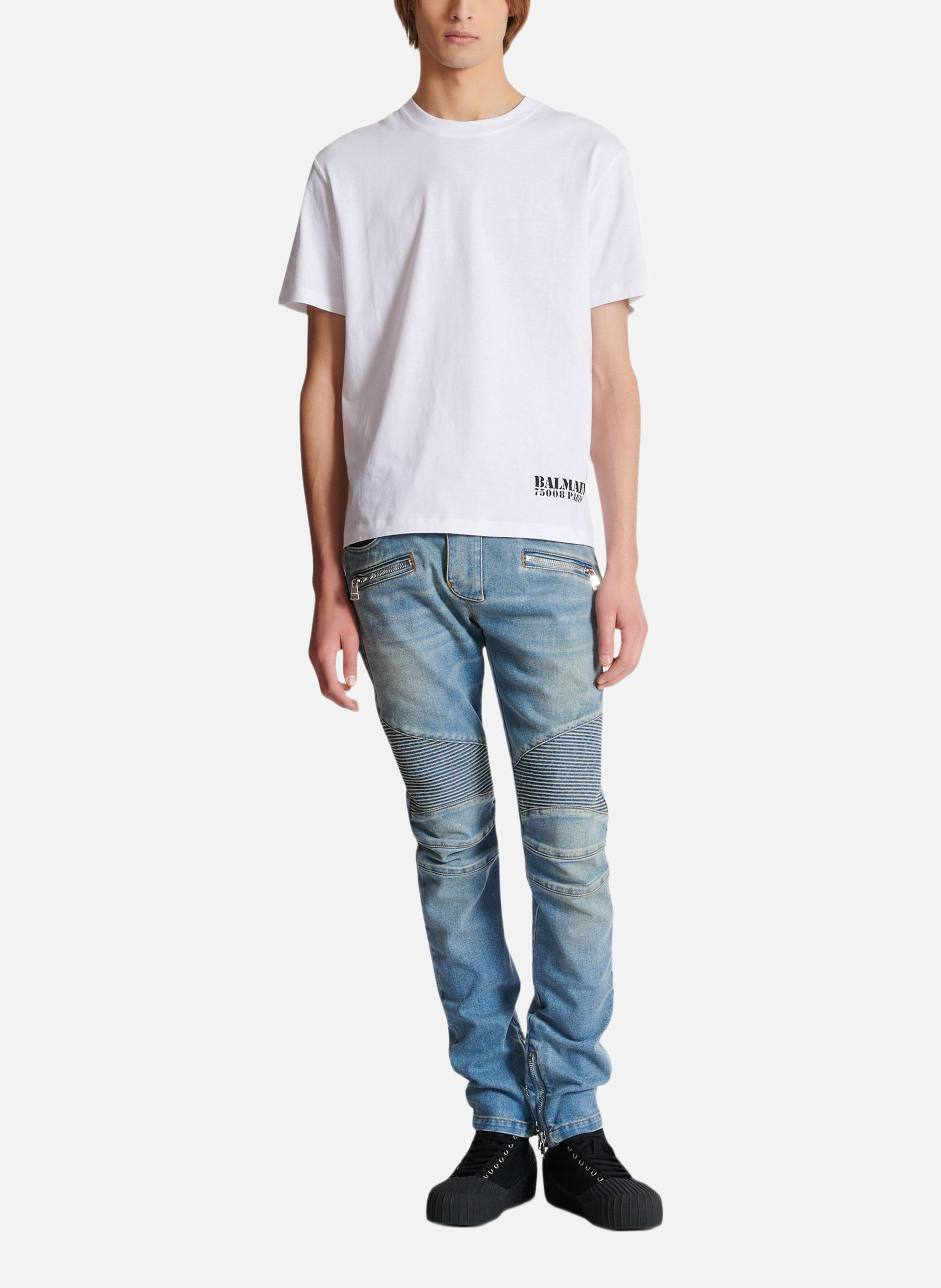 Pantalon biker slim en denim BALMAIN Bleu