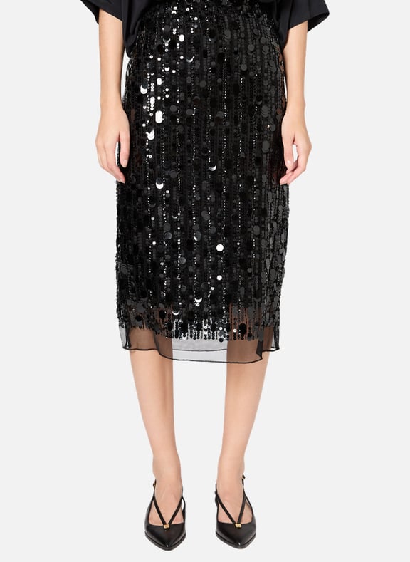 Jupe droite en voile et sequins - vellia Noir by GERARD DAREL GERARD DAREL Jupe droite en voile et sequins - vellia Noir