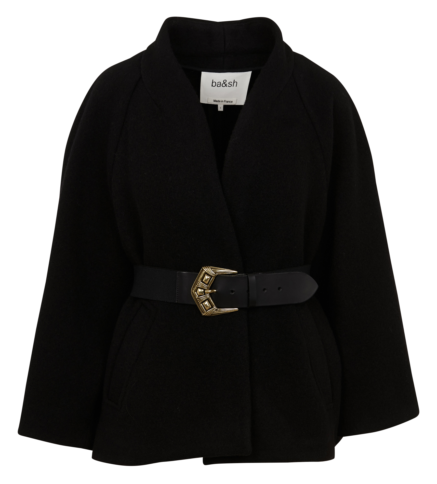 Cape droite col châle en laine hini BA&SH Noir