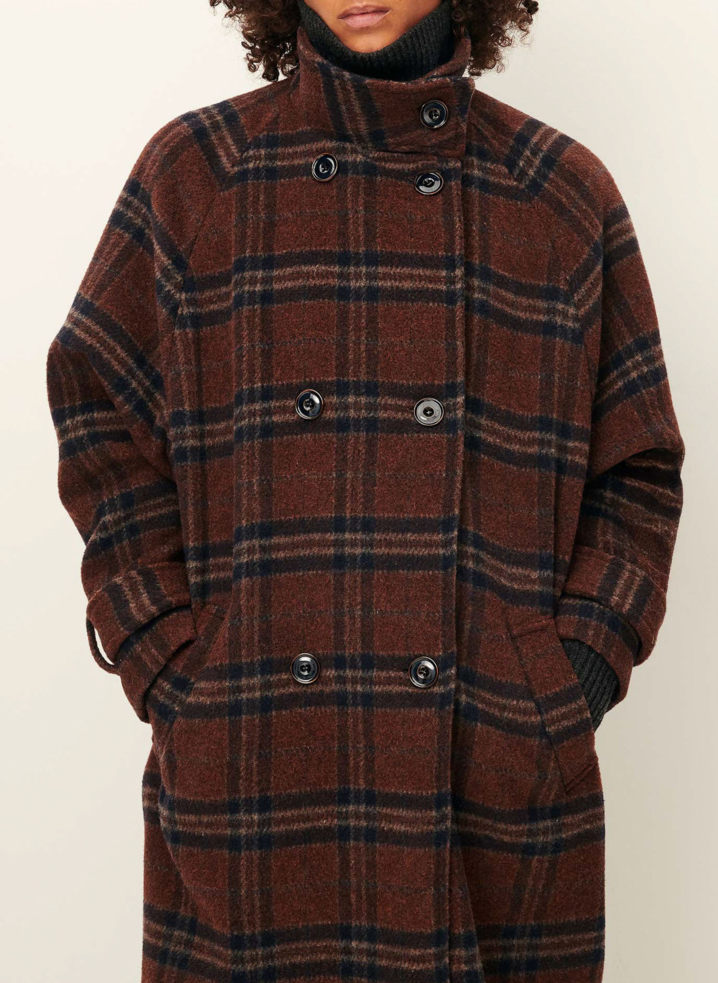 Manteau col montant en laine mélangée bleechecks SESSUN Bleu