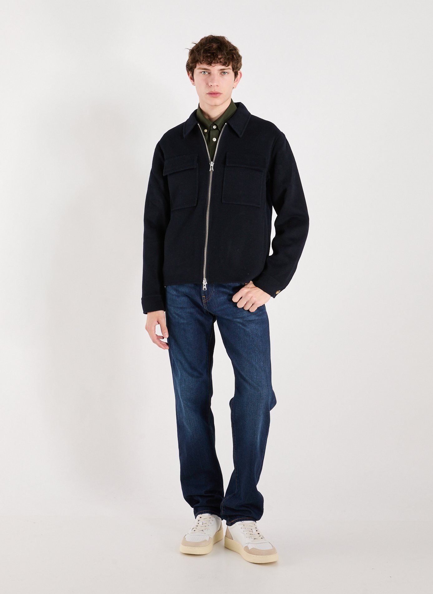 Jacket with classic collar in mixed wool NN.07 Blue