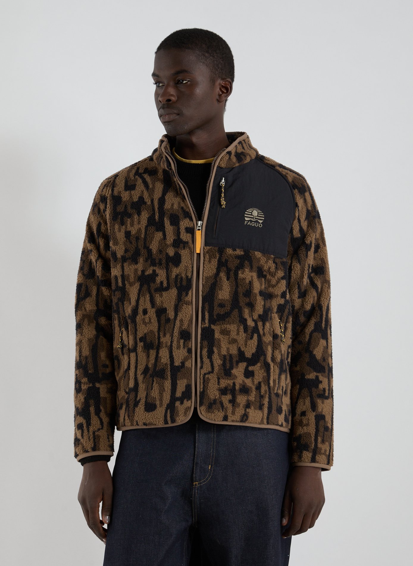 FAGUO Printed fleece jacket Brown